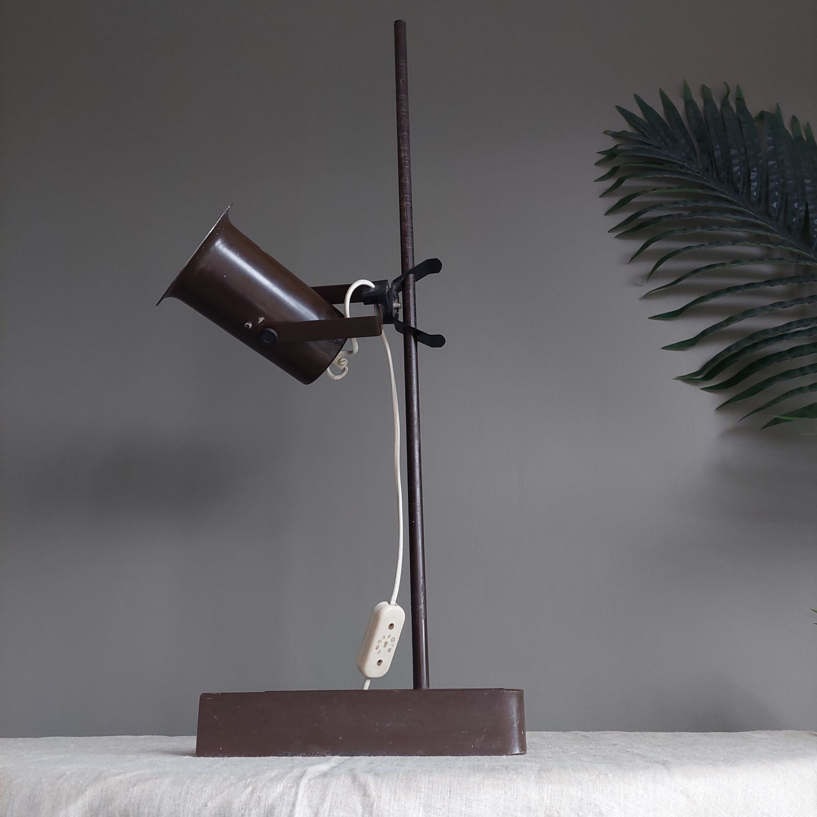 Mid Century  Industrial Table Light Brown Metal Adjustable Desk Lamp, 50s 60s photo furniture