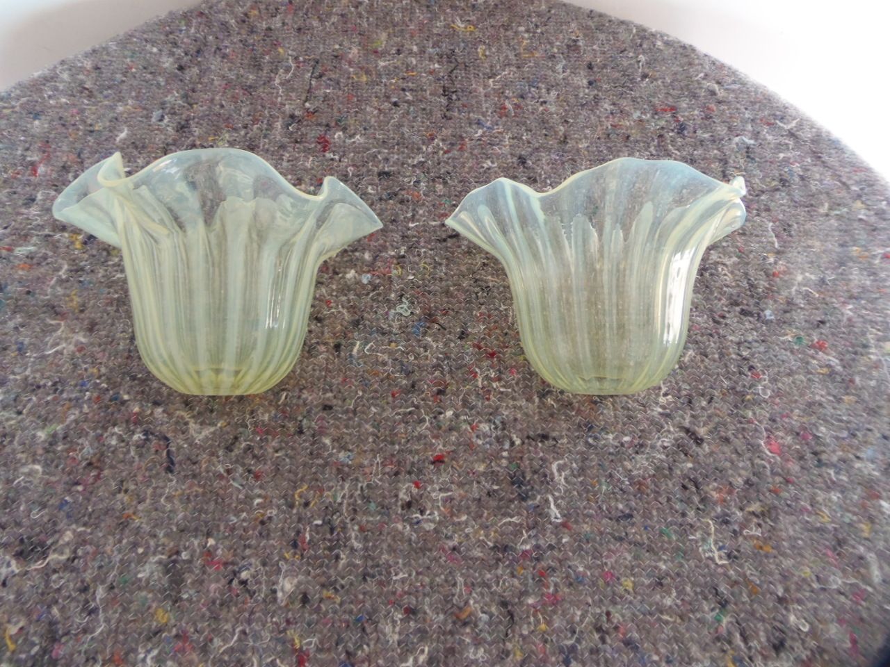 Vaseline Glass Shades .A Pair . photo for sale