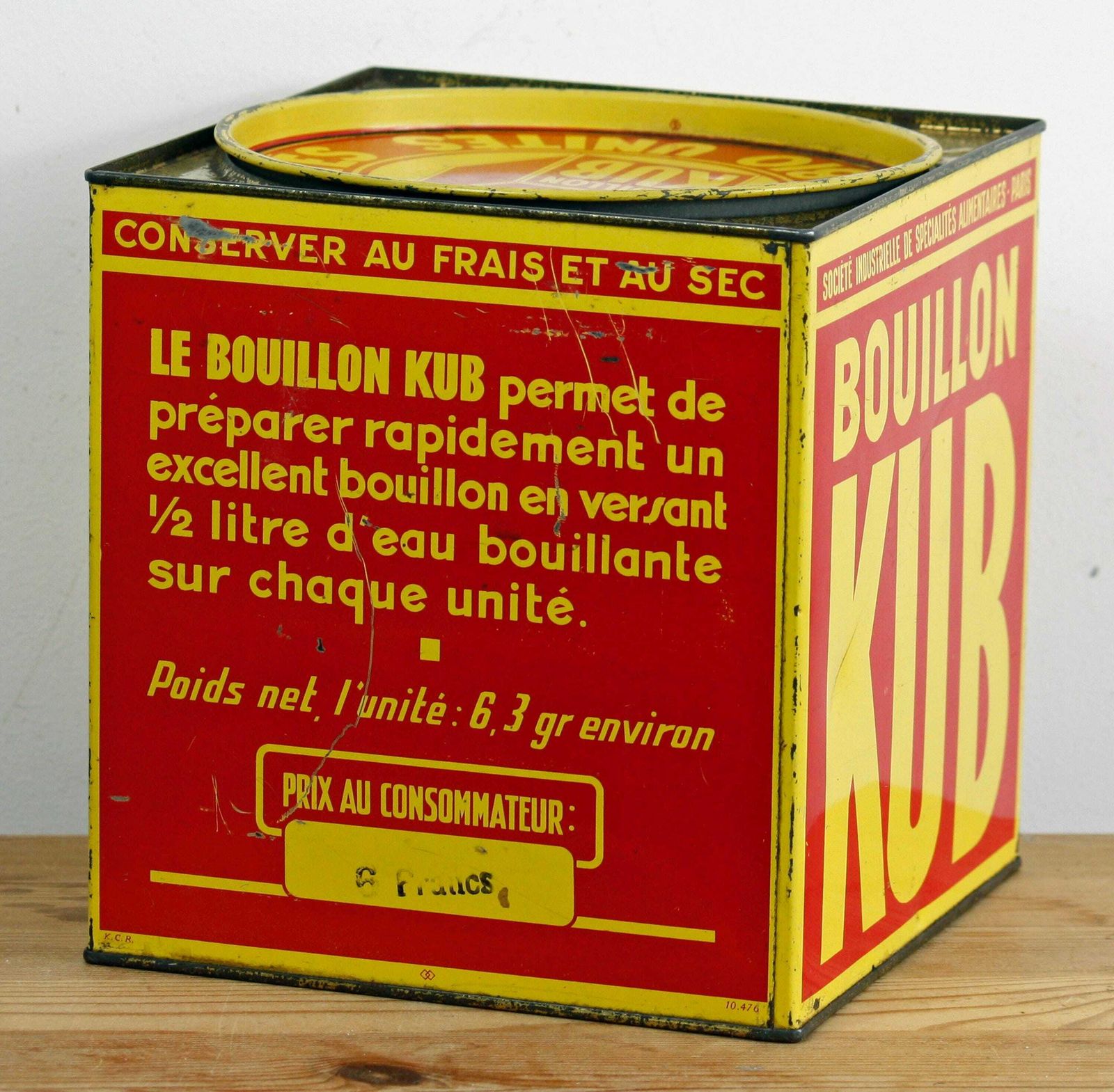 Kub Bouillon Tin   Vintage Large 18cm Metal Retro French Country Kitchen Utensil Holder Flower Planter Off The Wall Clocks photo Home Decor