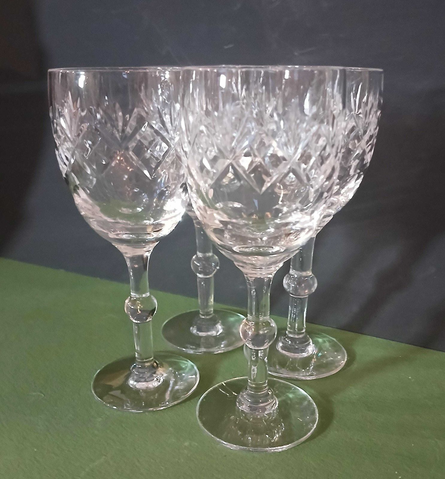A Set Of 4 Vintage Crystal 150ml Ball Stem Hock Glasses, Royal Doulton Georgian Pattern, England, 1980s Handcut Artisan Glasses photo for sale