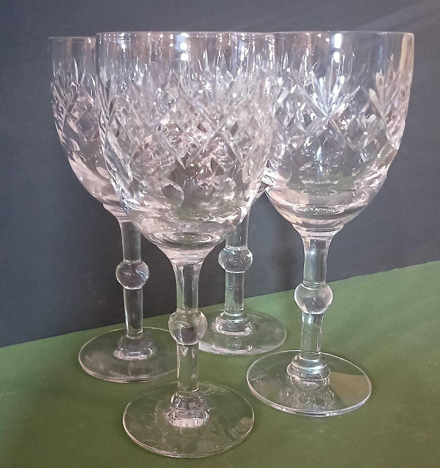A Set Of 4 Vintage Crystal 150ml Ball Stem Hock Glasses, Royal Doulton Georgian Pattern, England, 1980s Handcut Artisan Glasses photo Home Decor