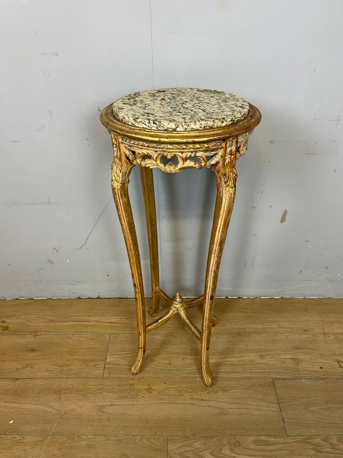 Edwardian Carved Giltwood Marble Topped Torchere