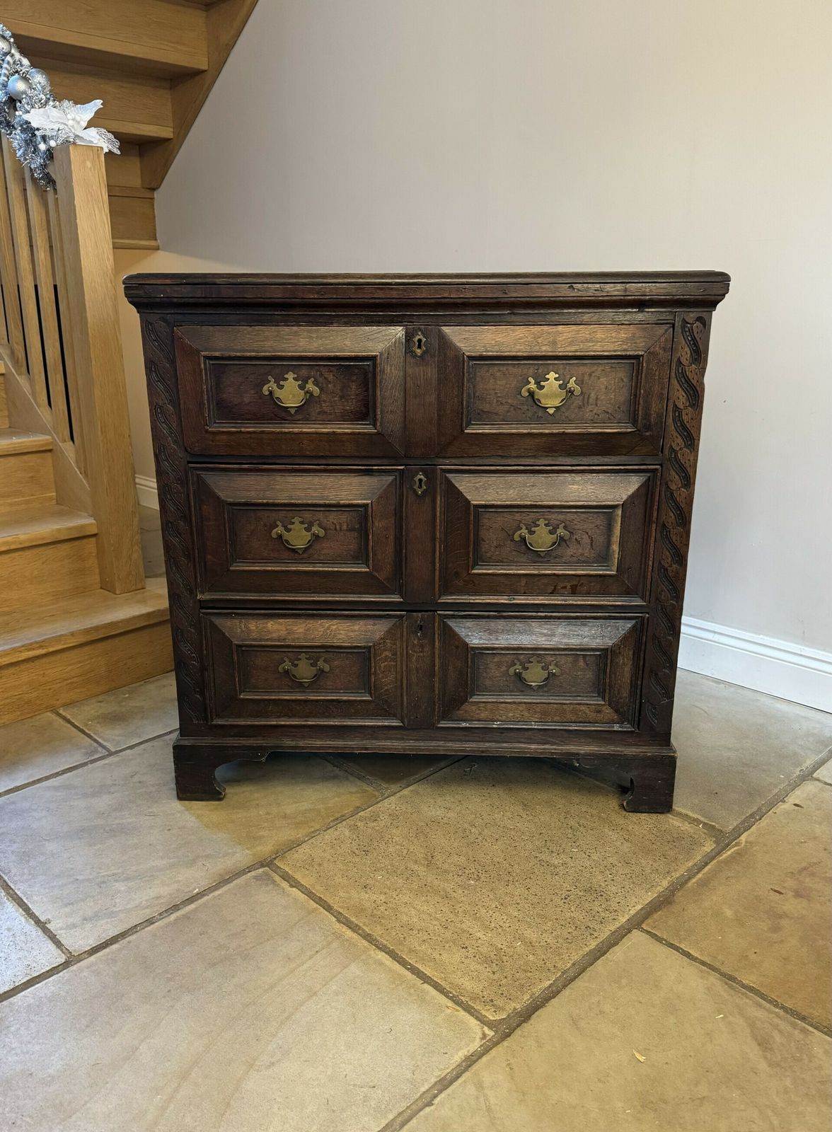 Antique 18th Century Quality Oak Jacobean Chest Of Drawers photo Furniture