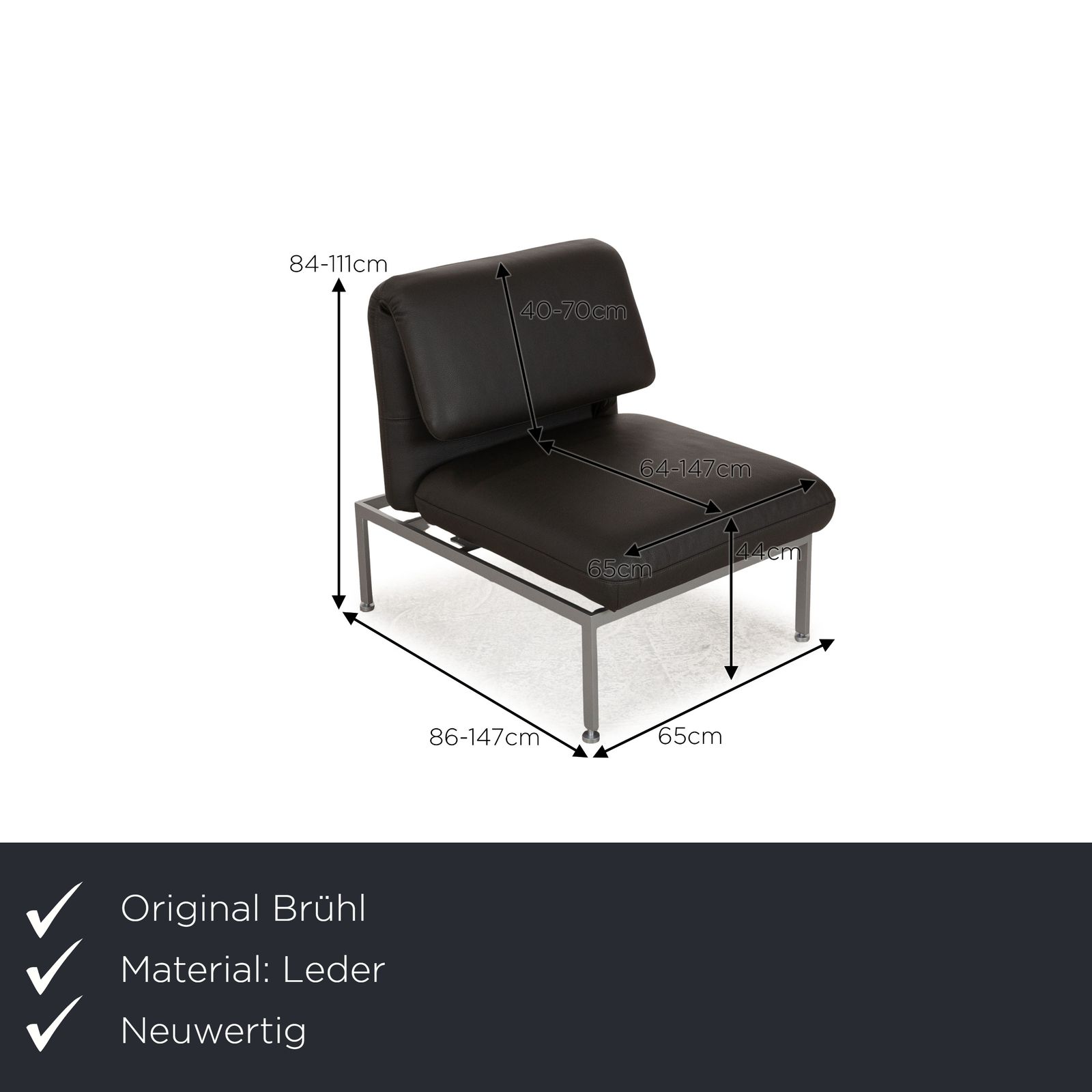 Fauteuil Brühl Roro en cuir gris, fonction manuelle photo furniture