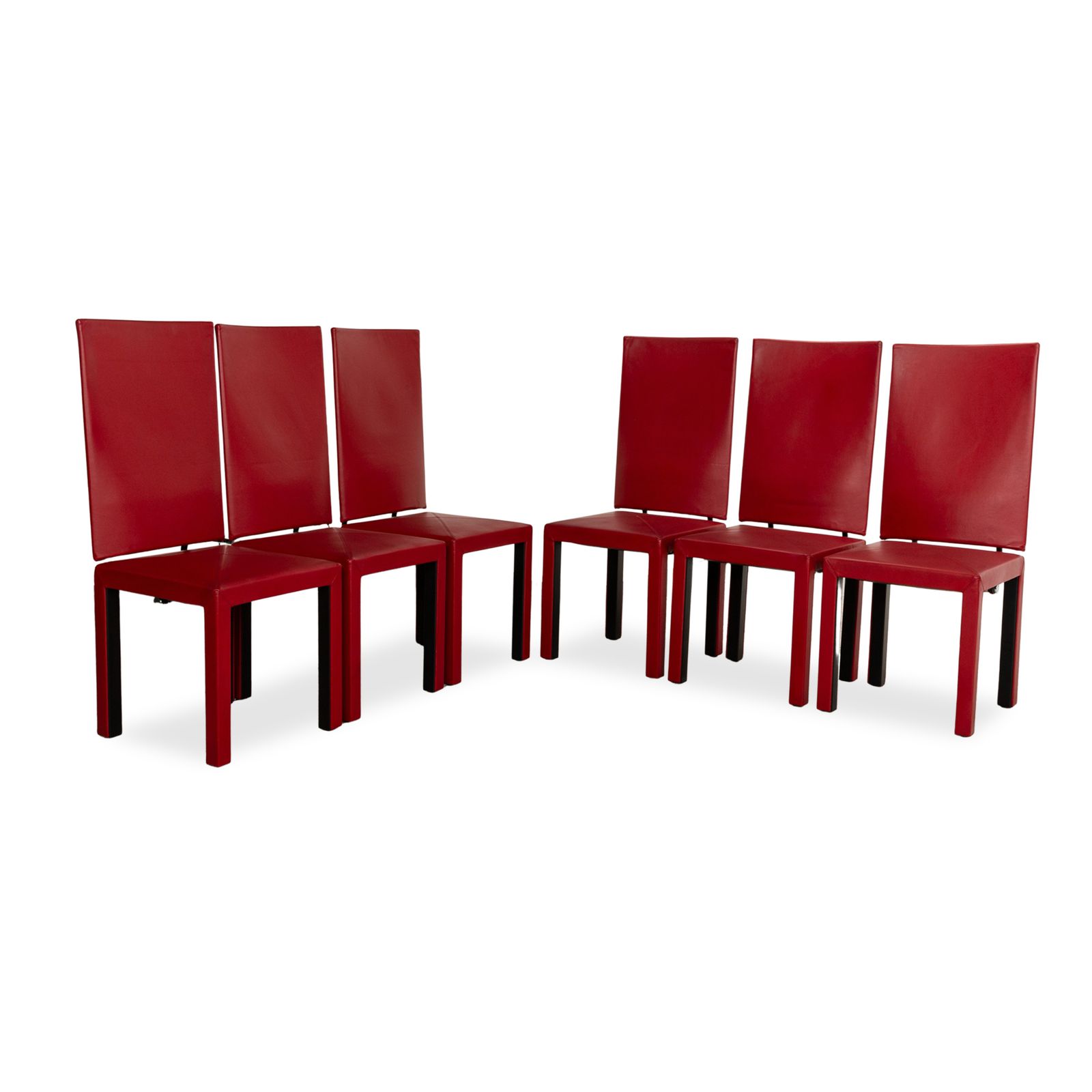 Set Of 6 B&B Italia Arcadia Leather Chairs Red Dining Room Arcalla