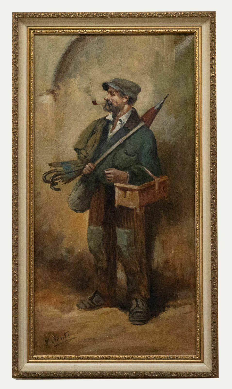 Valente   Framed Early 20th Century Oil, Portrait Of An Umbrella Seller