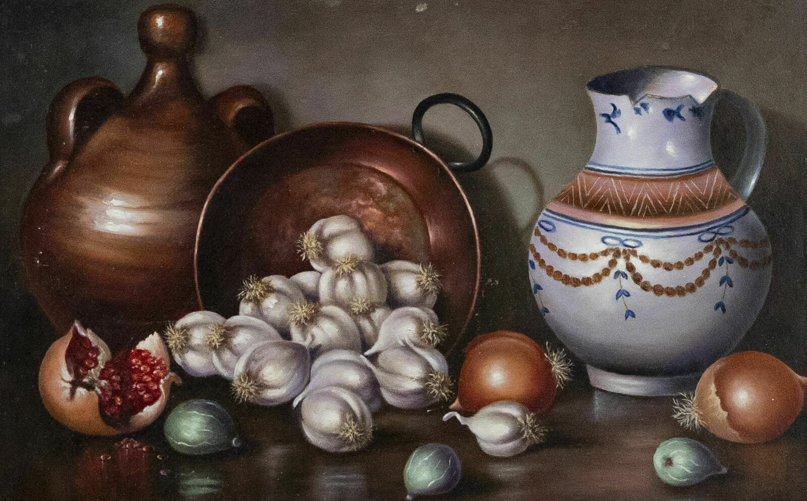 F. Mancheno   French Contemporary Oil, Still Life Of Garlic & Onions photo furniture