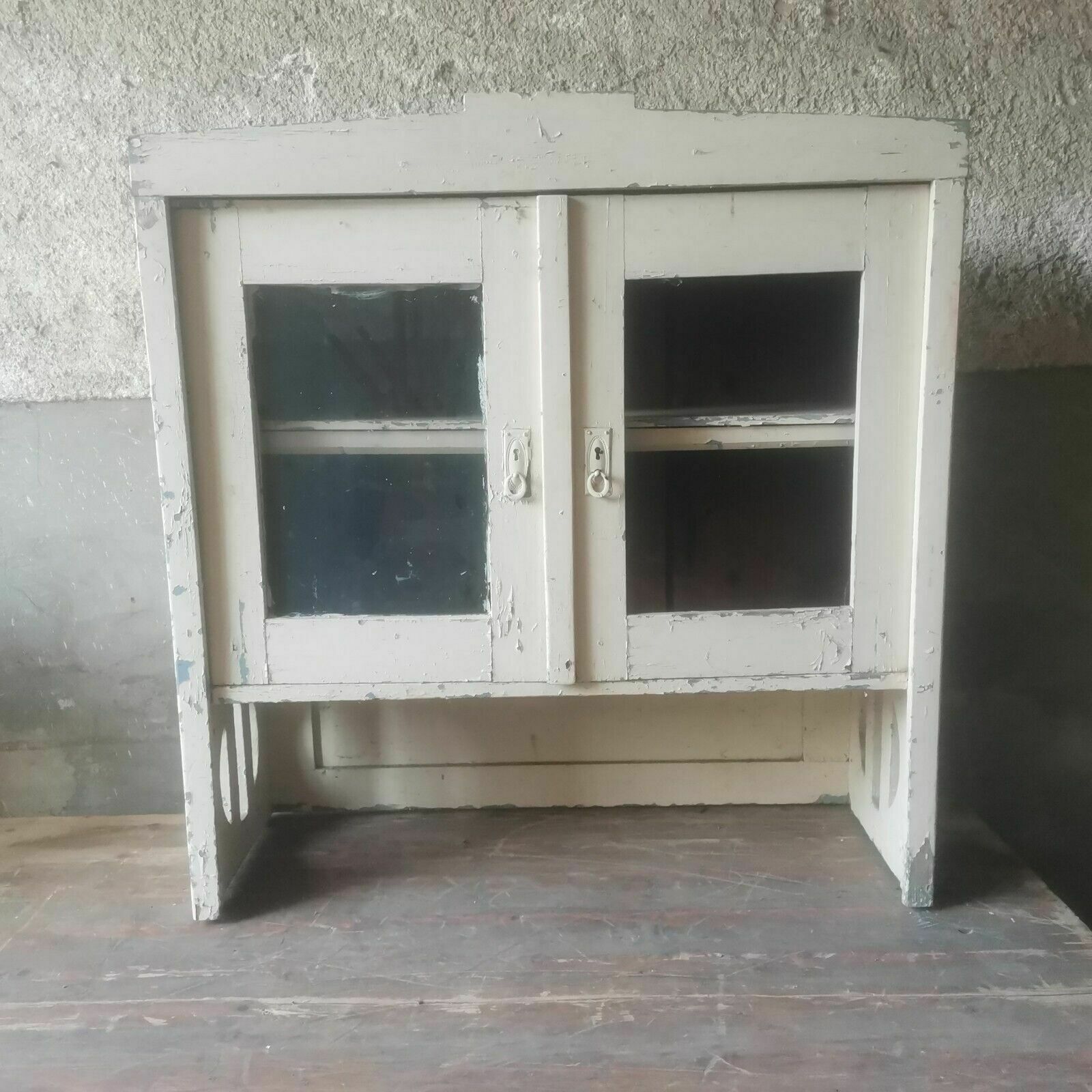 Top Antique Chippy Wooden Glass Display Cabinet Rustic Scratch Built C1920 Art D