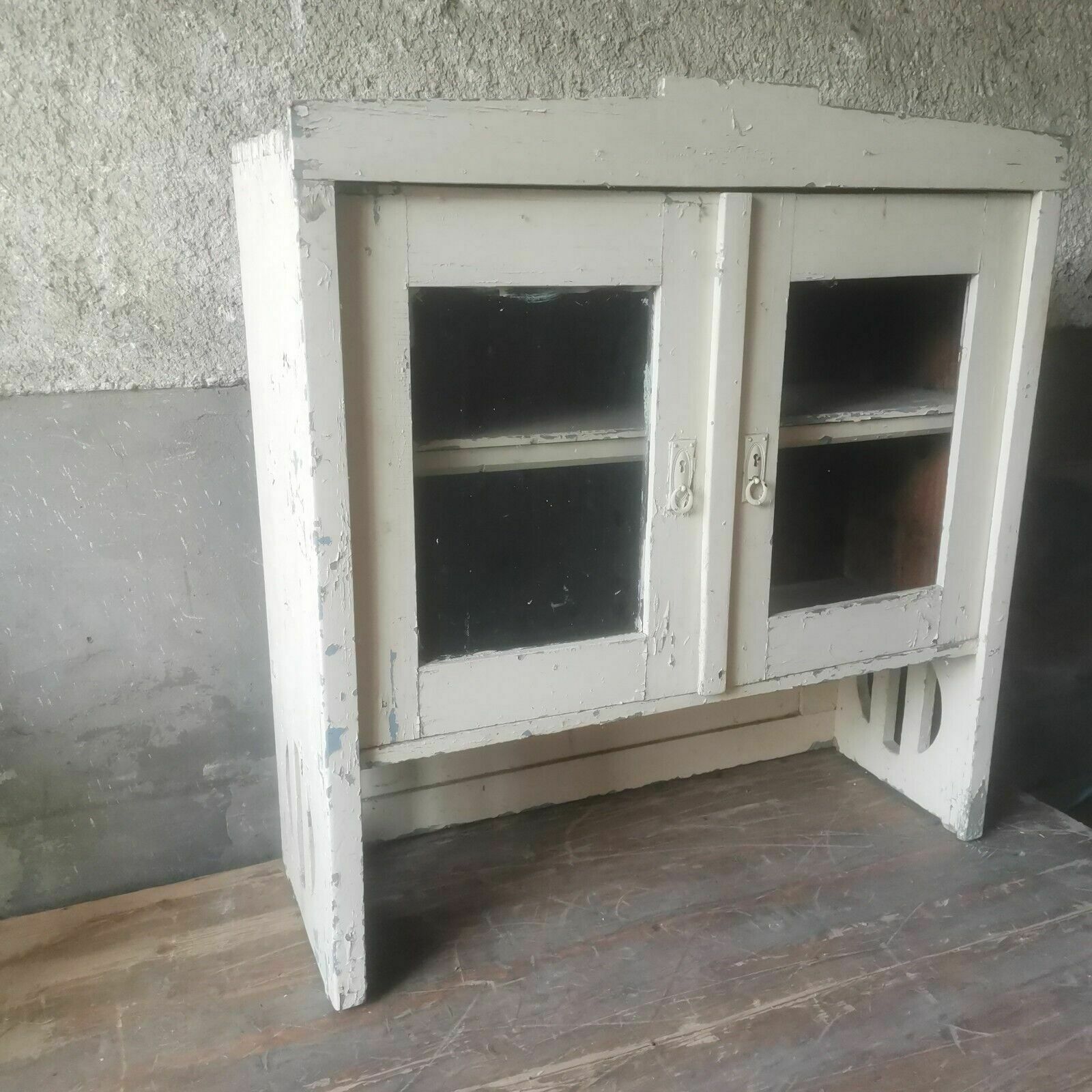 Top Antique Chippy Wooden Glass Display Cabinet Rustic Scratch Built C1920 Art D photo Furniture