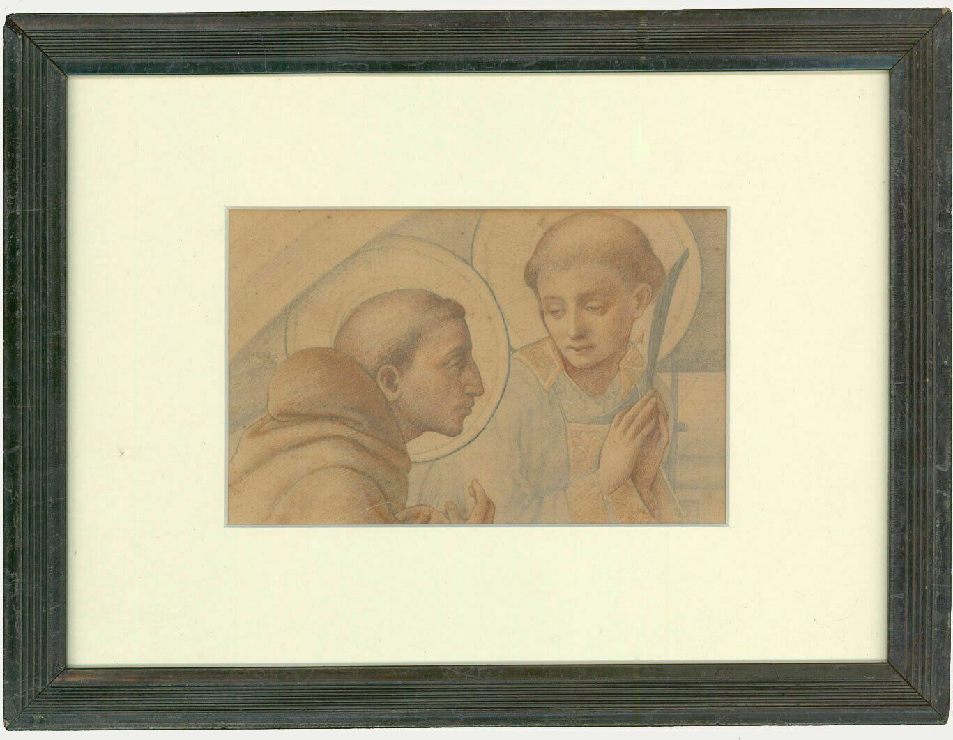 Framed 19th Century Sanguine   Portrait Of Two Saints