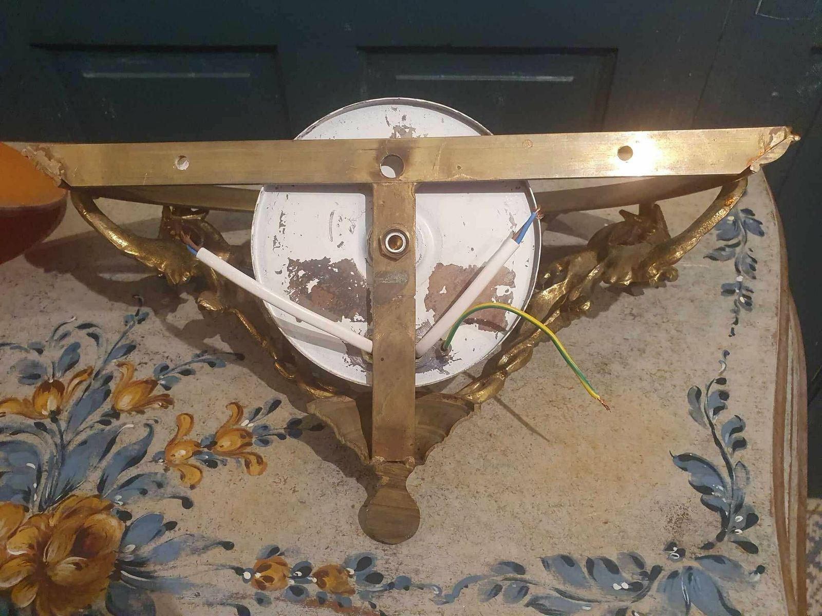 1725.0 Set Of Three French Art Deco Brass Wall Lights With Mottled Glass photo