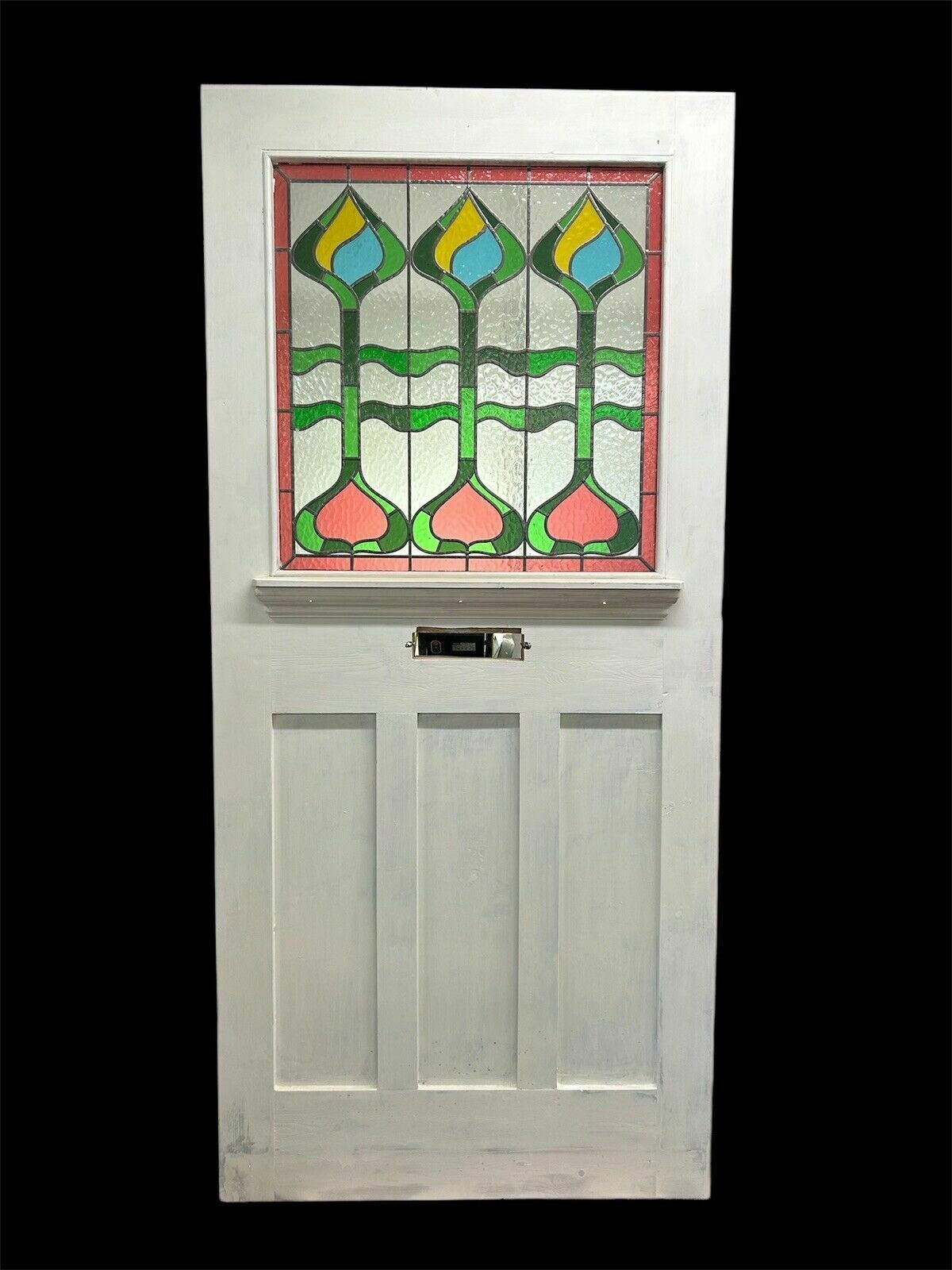 Wide Stained Glass Front Door Period Old Reclaimed Antique Wood Leaded 20s 30s