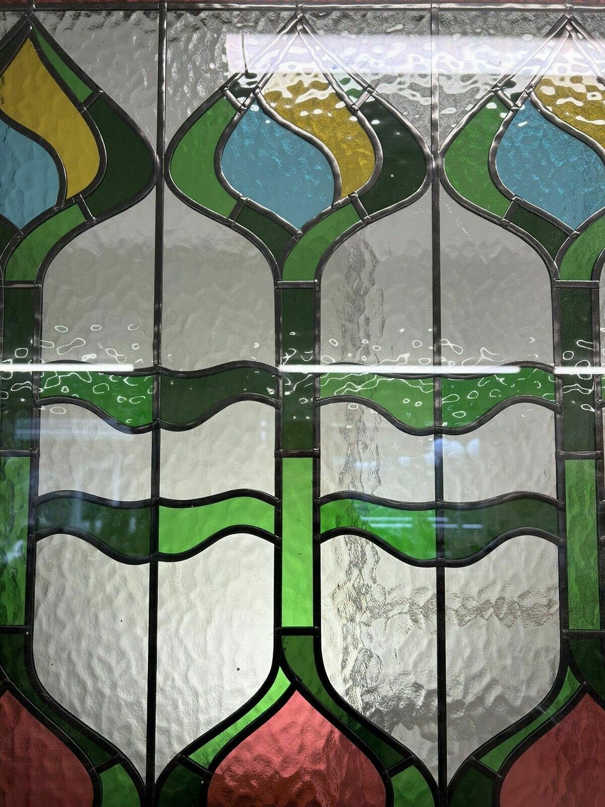Home Fixtures Wide Stained Glass Front Door Period Old Reclaimed Antique Wood Leaded 20s 30s photo