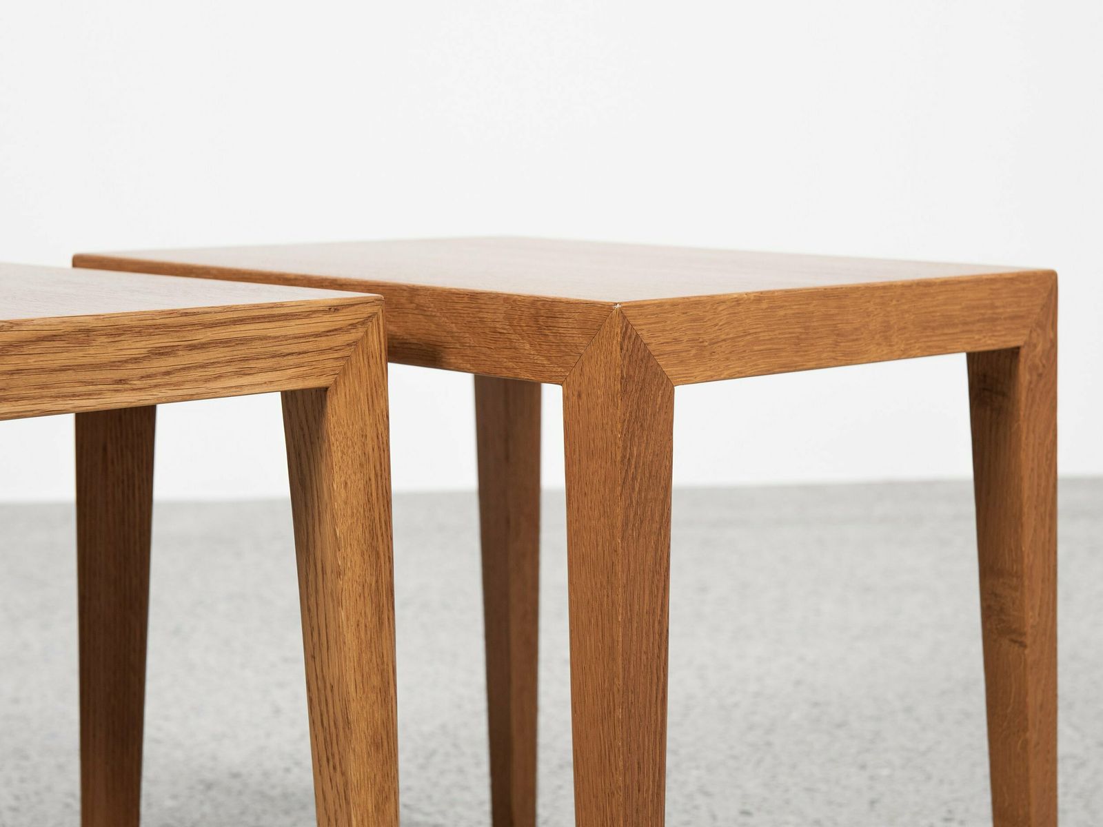Midcentury Danish Set Of 3 Side Tables In Oak By Severin Hansen For Haslev 1960s photo vintage