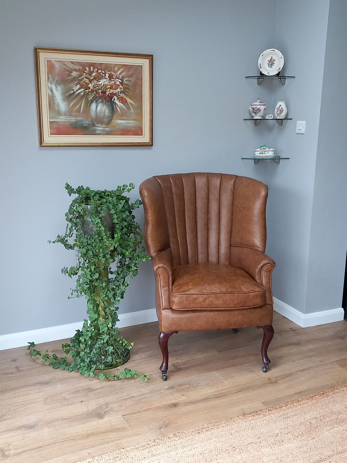Early 20th Century English Leather Barrel Back Chair photo for sale