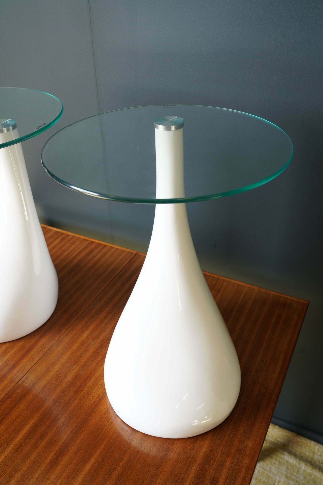 Mid Century Style Side Tables Night Stand Pap Art Style White And Glass photo vintage