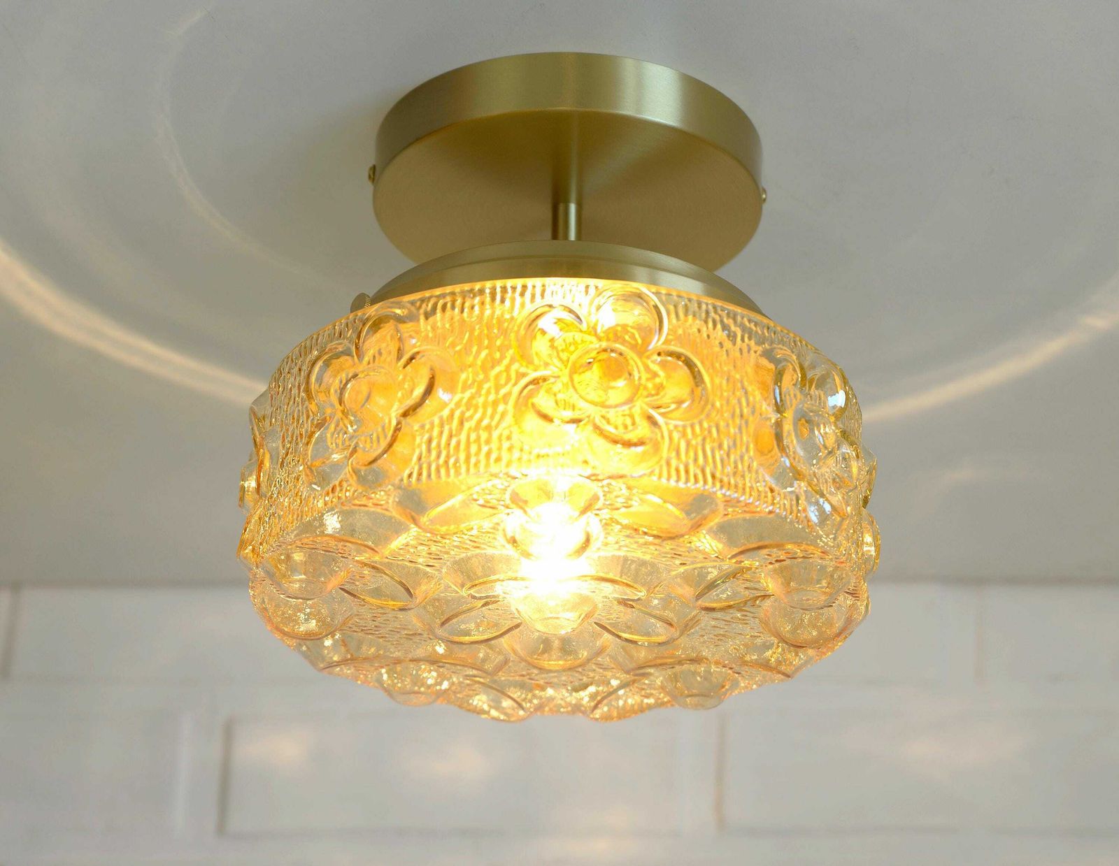 Semi Flush Mount / Mid Century Lighting / Redesign Sconce / Amber Glass / Ceiling Light / Yugoslavia 1970's / Cool Lamp
