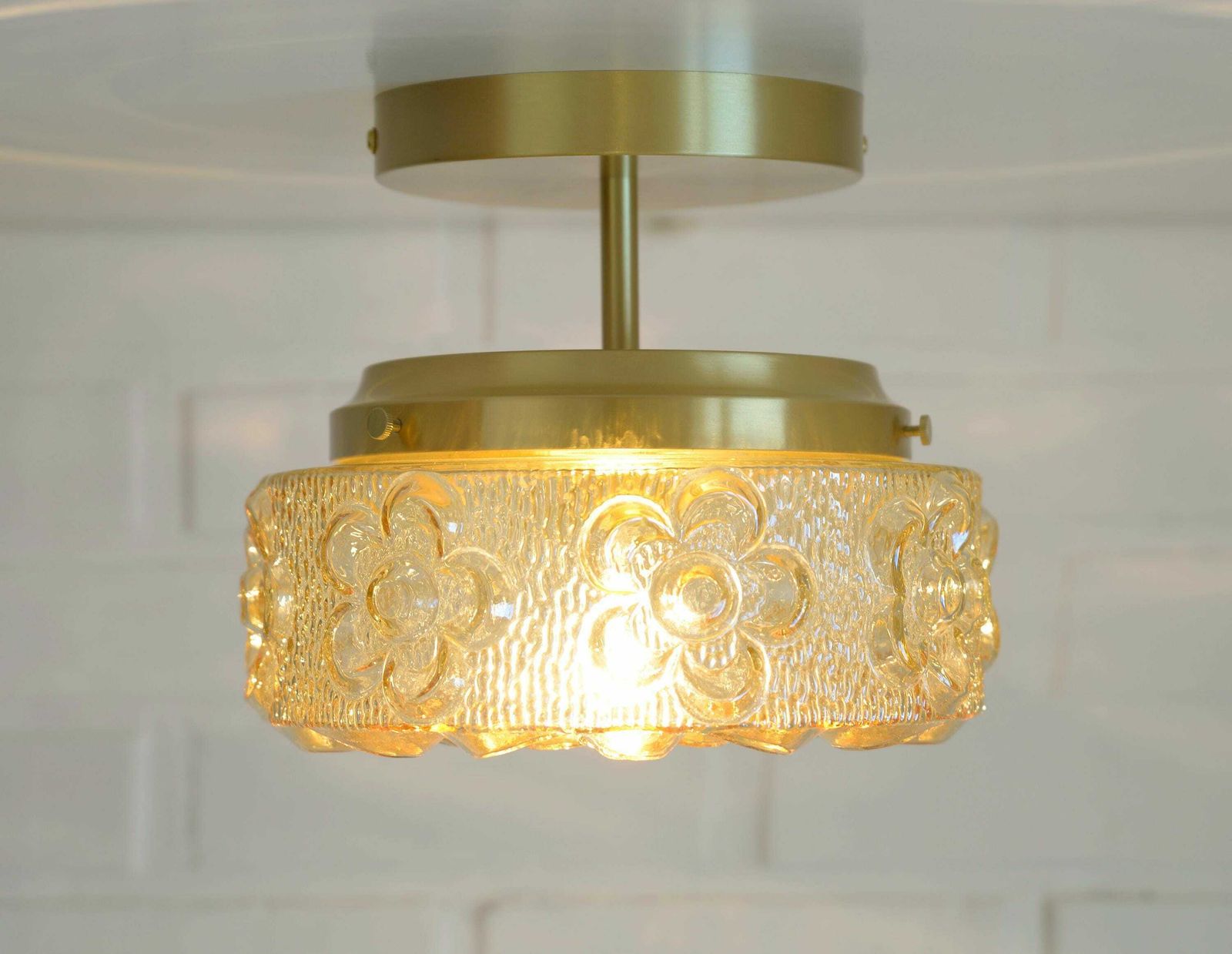 Semi Flush Mount / Mid Century Lighting / Redesign Sconce / Amber Glass / Ceiling Light / Yugoslavia 1970's / Cool Lamp photo for sale