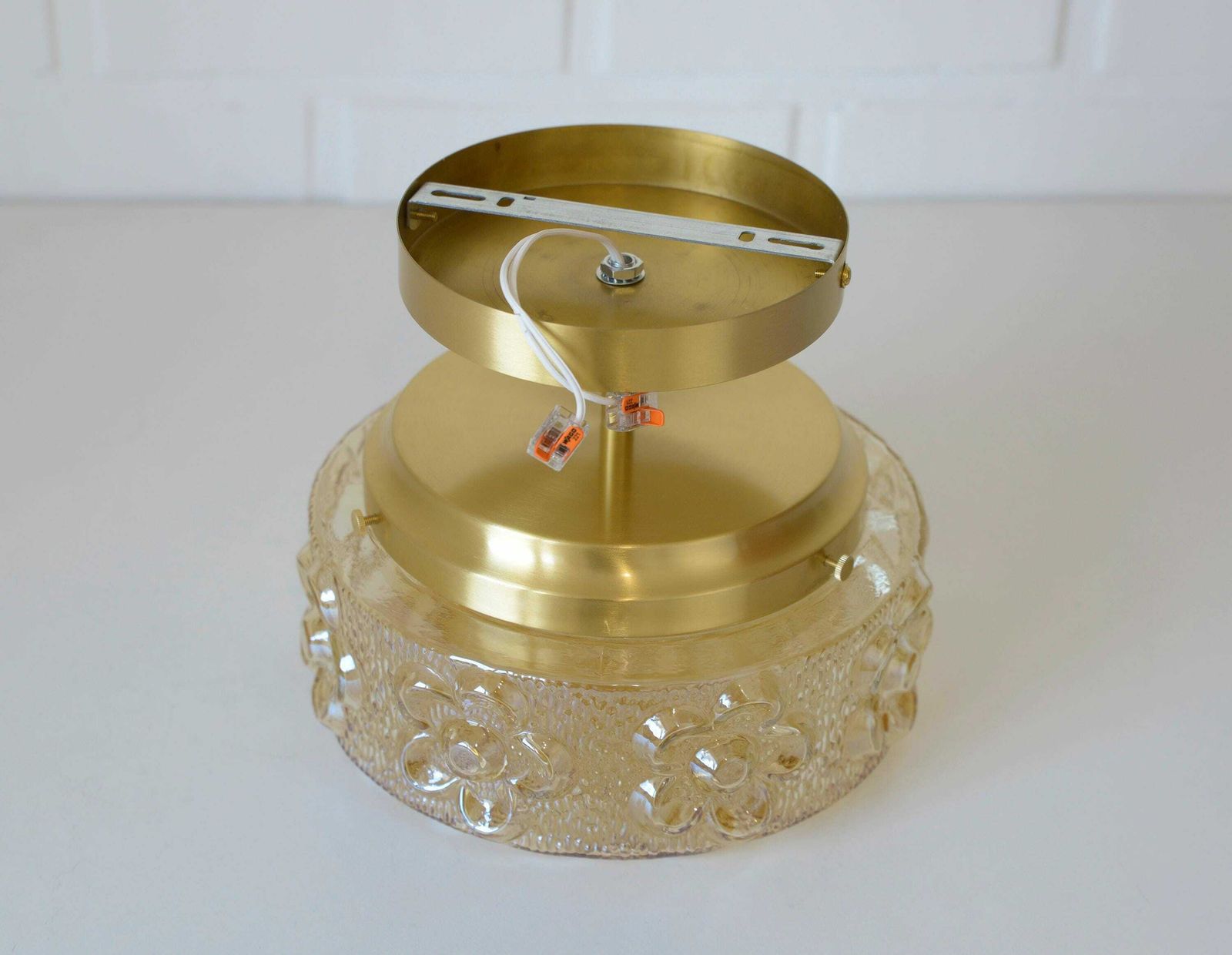 Semi Flush Mount / Mid Century Lighting / Redesign Sconce / Amber Glass / Ceiling Light / Yugoslavia 1970's / Cool Lamp photo vintage