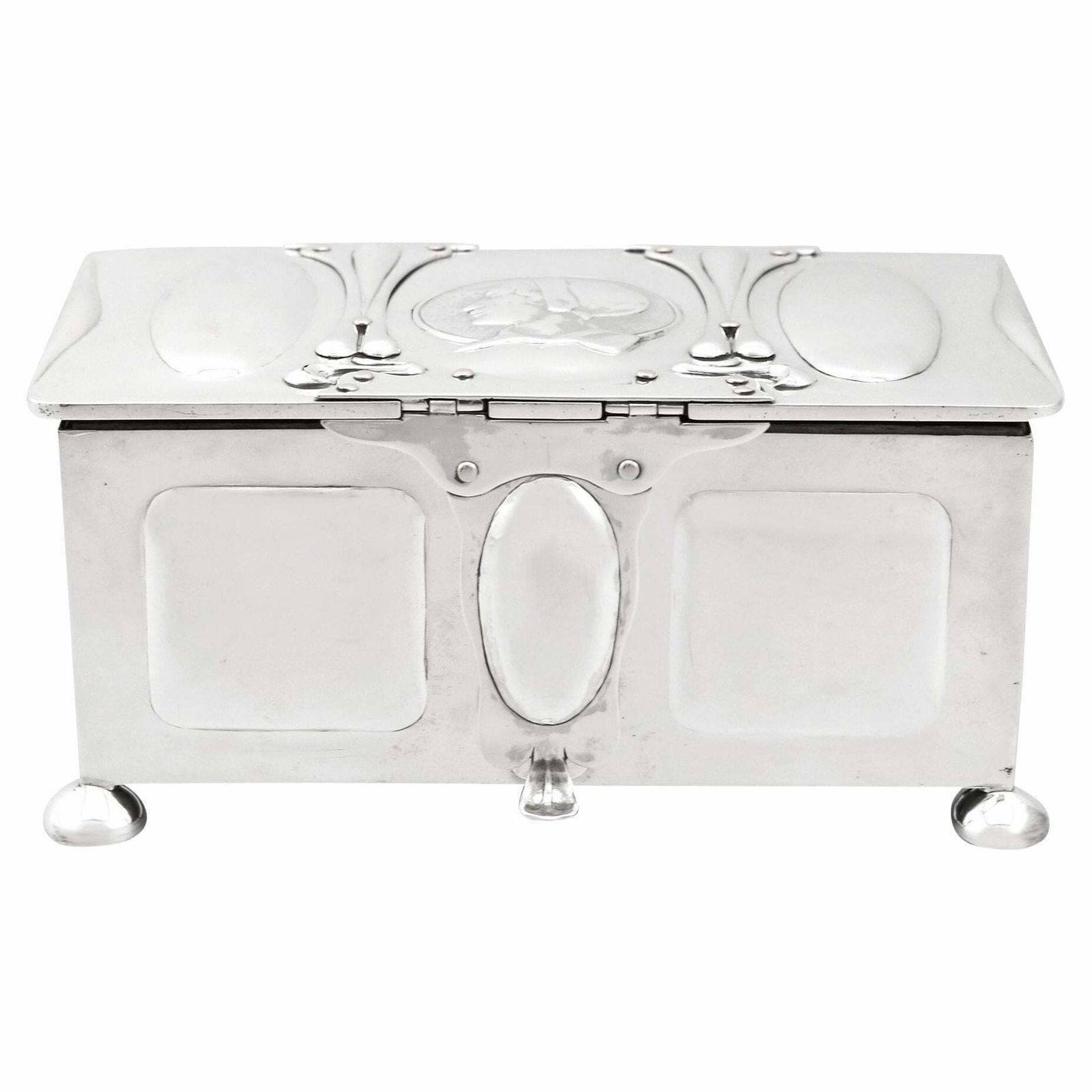 Antique Edwardian Art Nouveau Style Sterling Silver Jewelry Casket