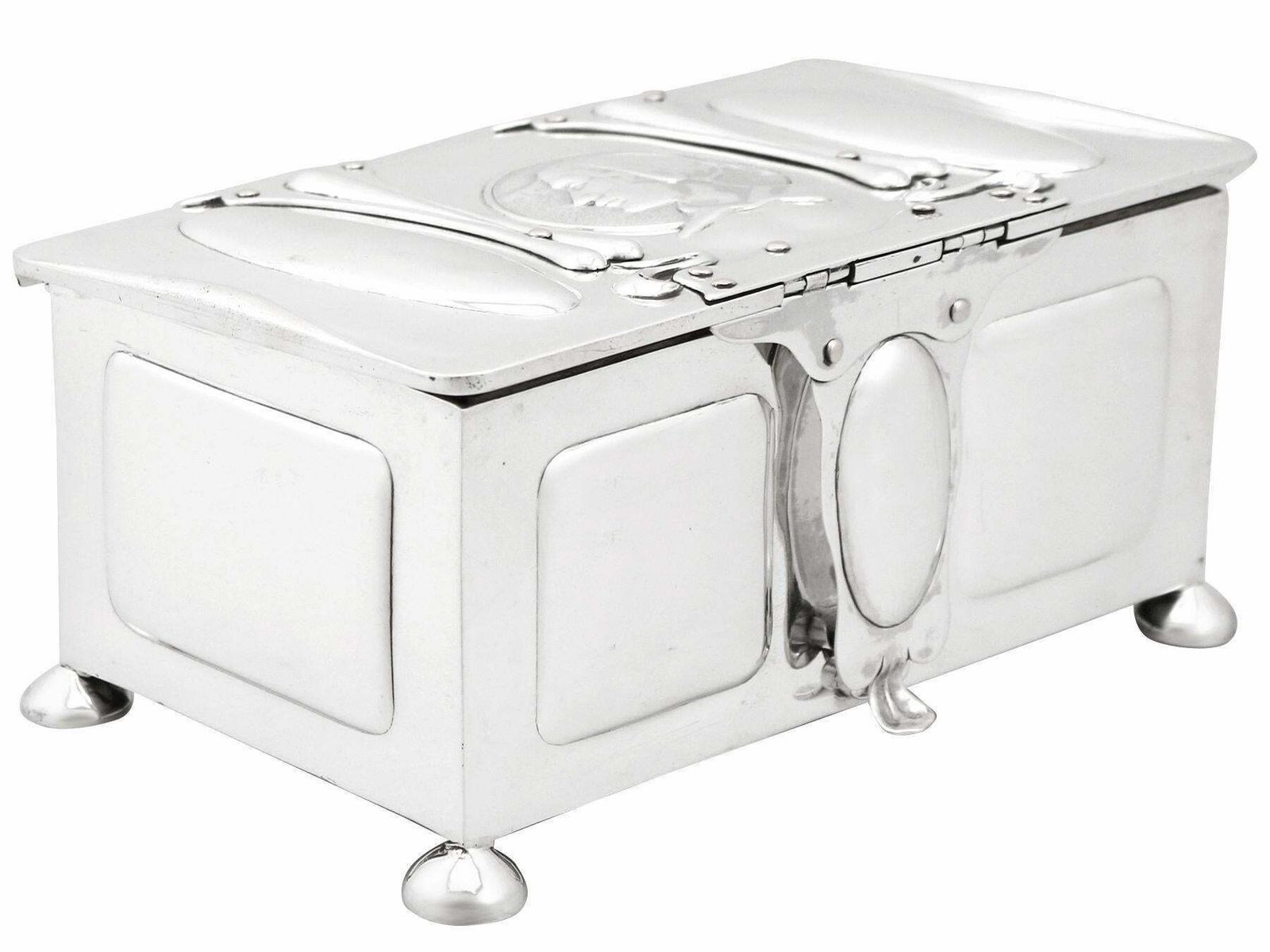 Antique Edwardian Art Nouveau Style Sterling Silver Jewelry Casket photo Home Decor