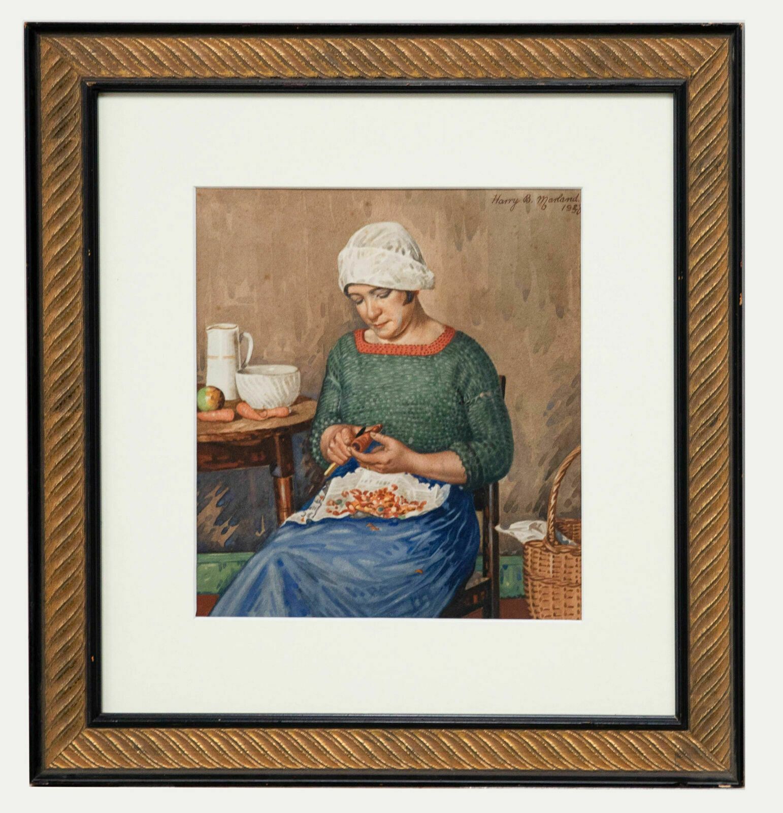 Harry B. Marland   Framed Early 20th Century Watercolour, Peeling Carrots