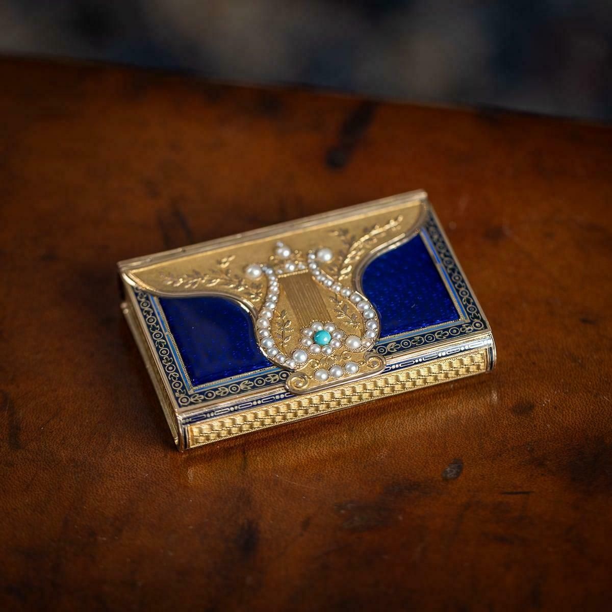 19th Century Swiss 18k Gold Pearl Set & Enamel Musical Box, Remond C.1800 photo furniture