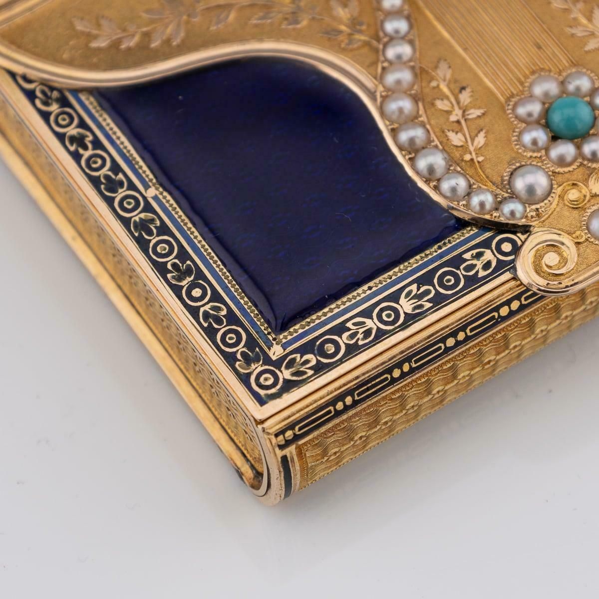photo buy 19th Century Swiss 18k Gold Pearl Set & Enamel Musical Box, Remond C.1800