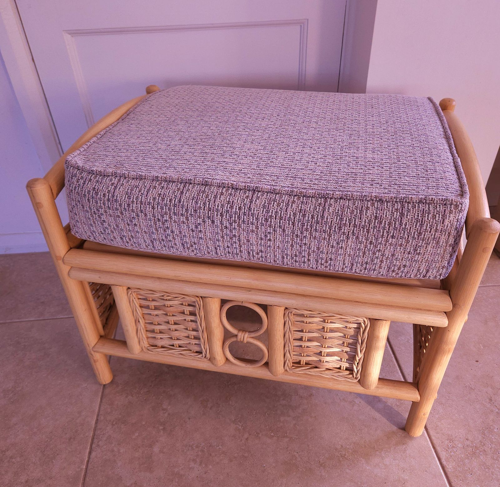Large, Mid Century, Bamboo Ottoman Footstool And/Or Seat With Fitted Cushion photo Furniture