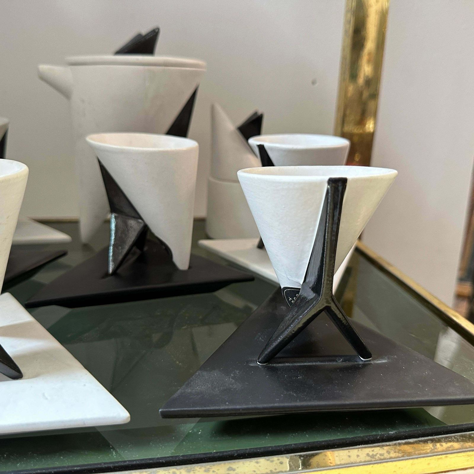 photo buy 1990s Memphis Milano Style Black And White Coffee Set By Taruschio