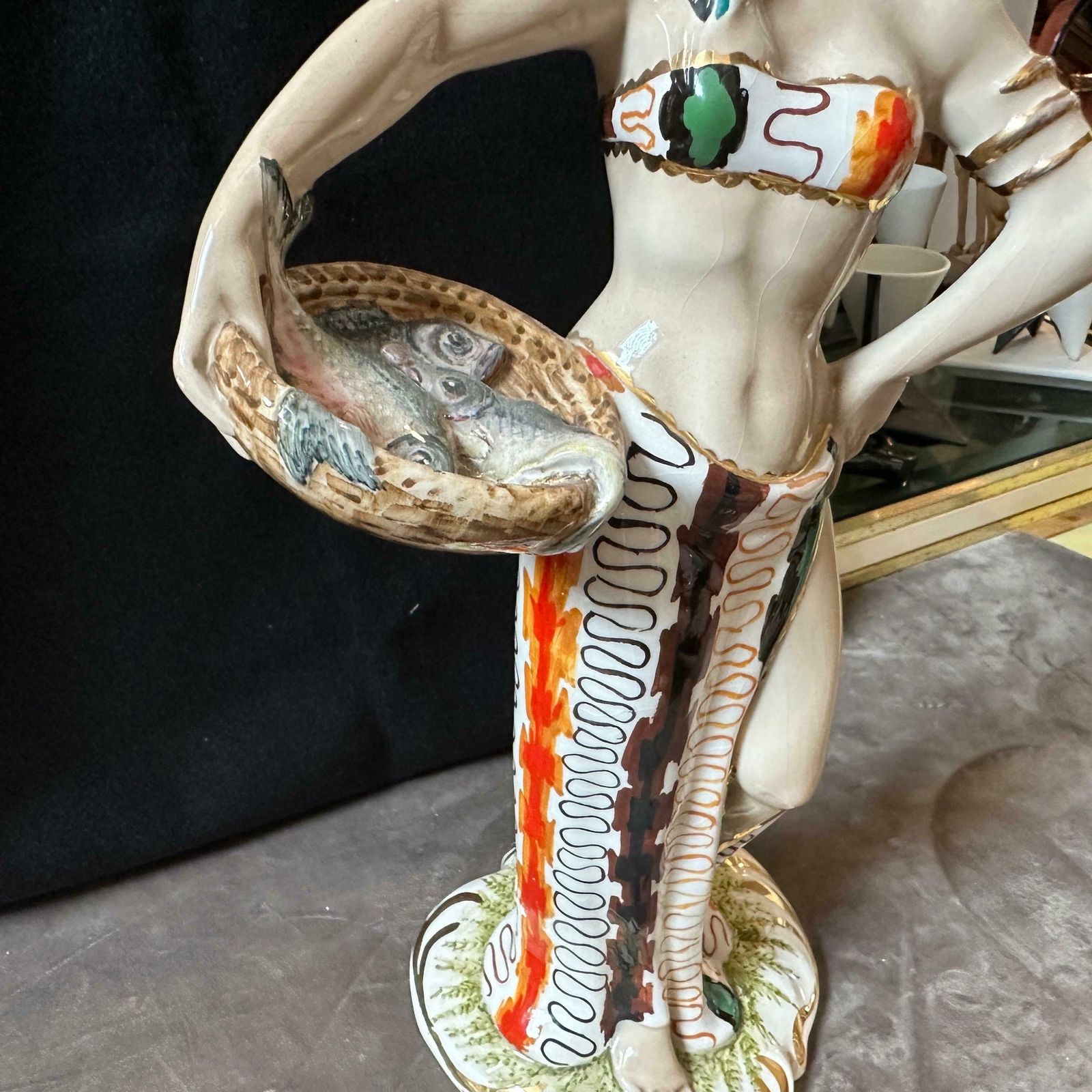 1950s Mid Century Modern Ceramic Italian Figure Of A Woman With Fishes photo for sale
