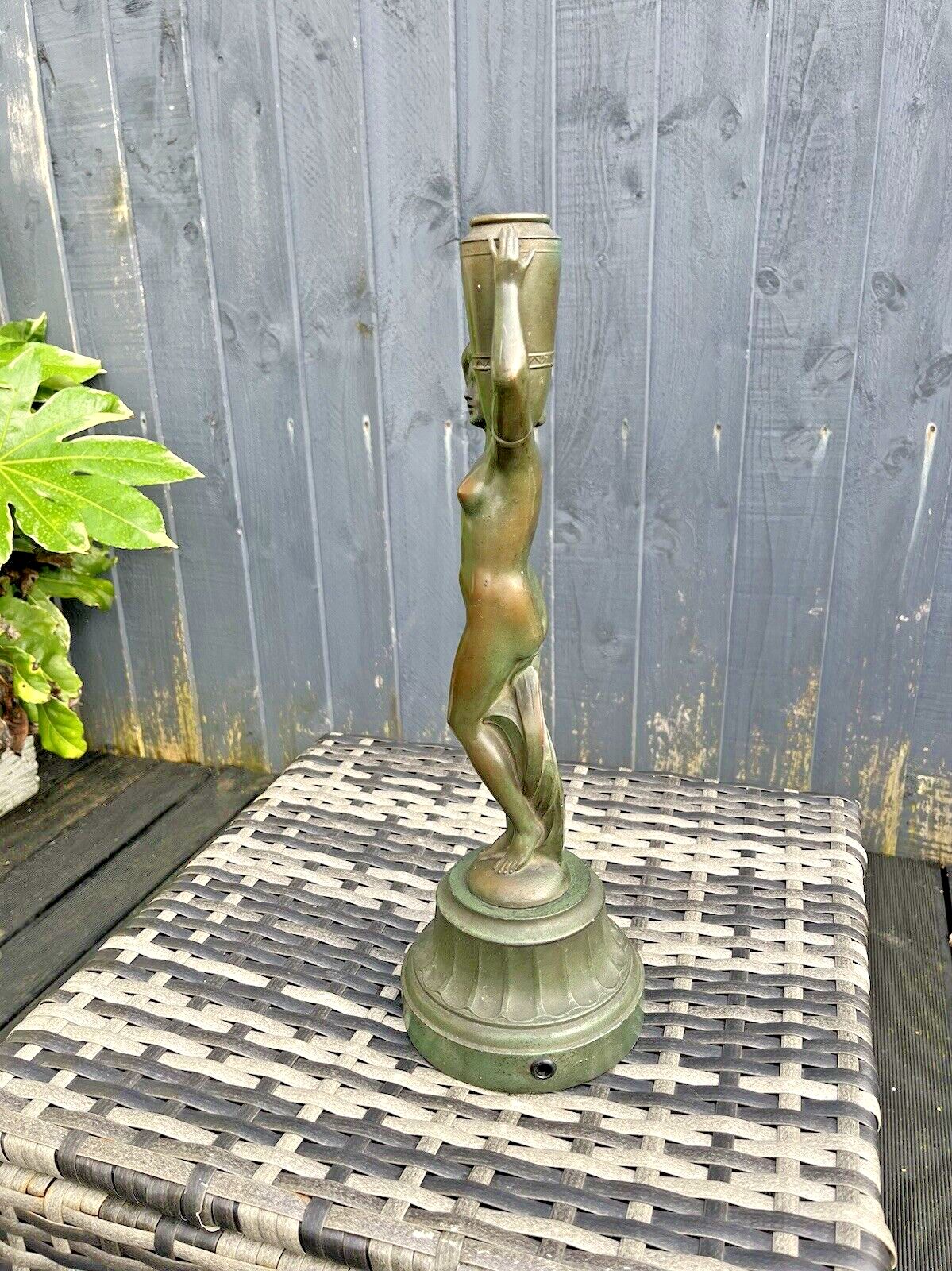 Original Antique Art Deco 30's French Bronze Spelter Nude Lady Maiden Lamp Base photo 325.0