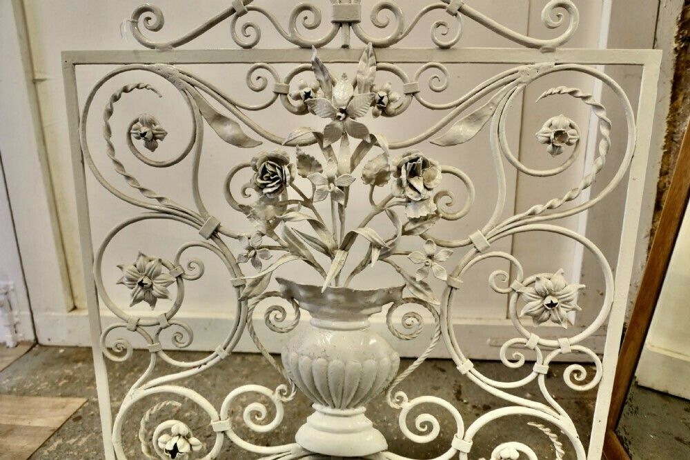 White Wrought Iron And Toleware Fire Screen Decorated With Flowers photo Home Fixtures
