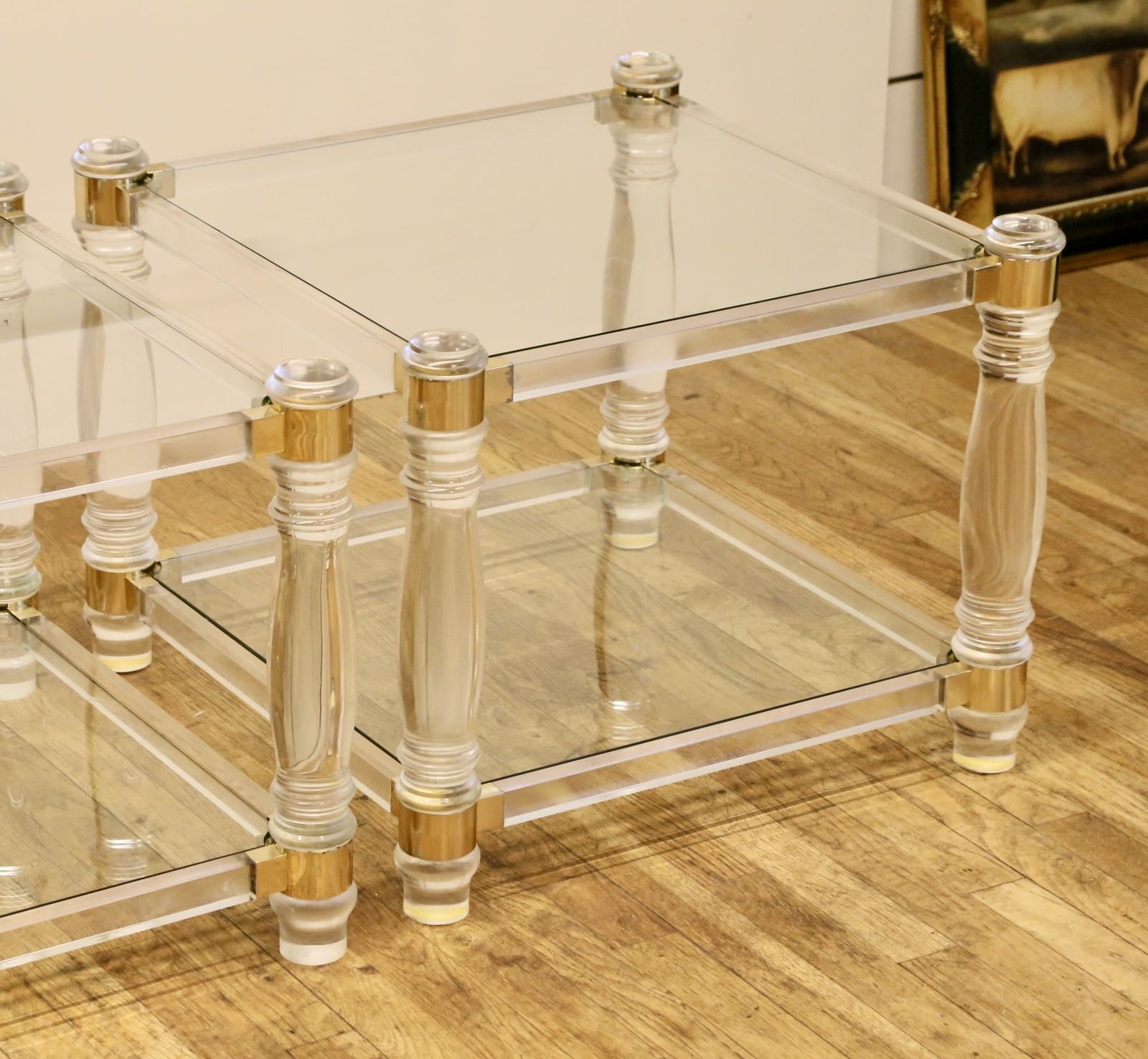photo vintage Hollywood Regency Mid Century Modern Dewulf Selection / Belgo Chrome And Glass Side Tables