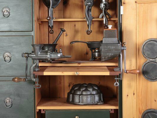 Furniture Folk Kitchen Pantry Cabinet And Chair, Bohemia, 1890s, Set Of 18 photo
