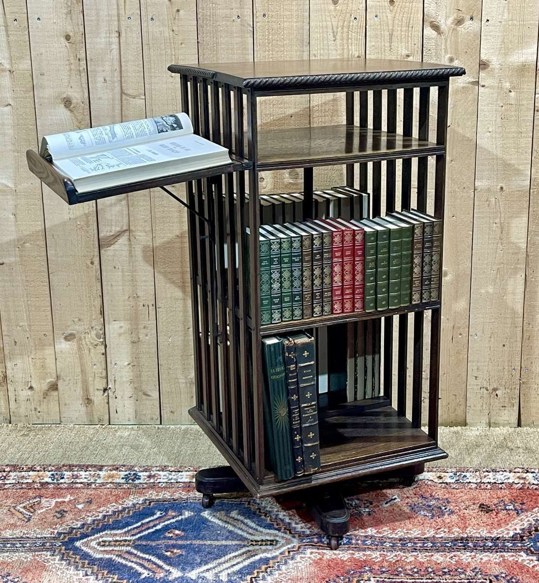 Revolving Bookcase With Its Oak Lectern From The Early 20th Century photo for sale