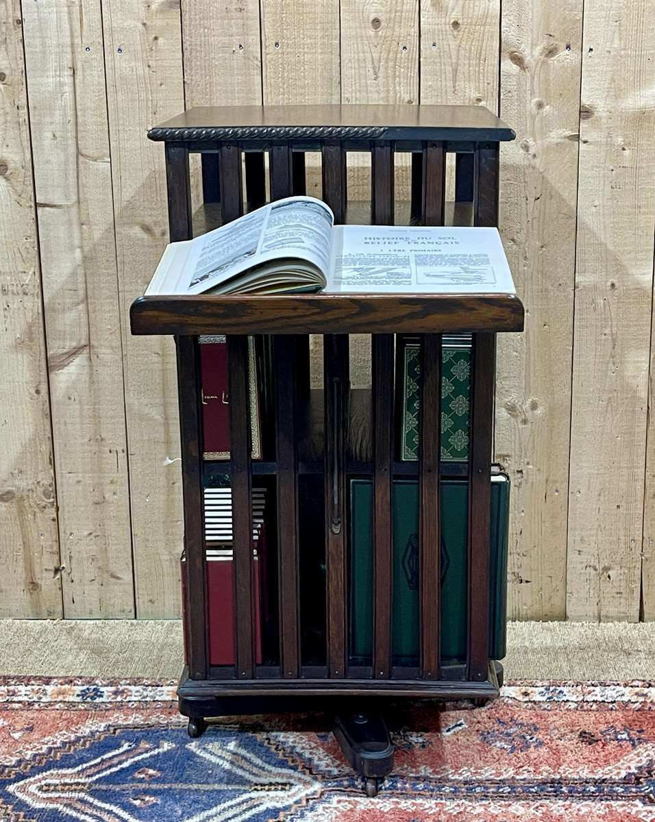 Revolving Bookcase With Its Oak Lectern From The Early 20th Century photo Furniture