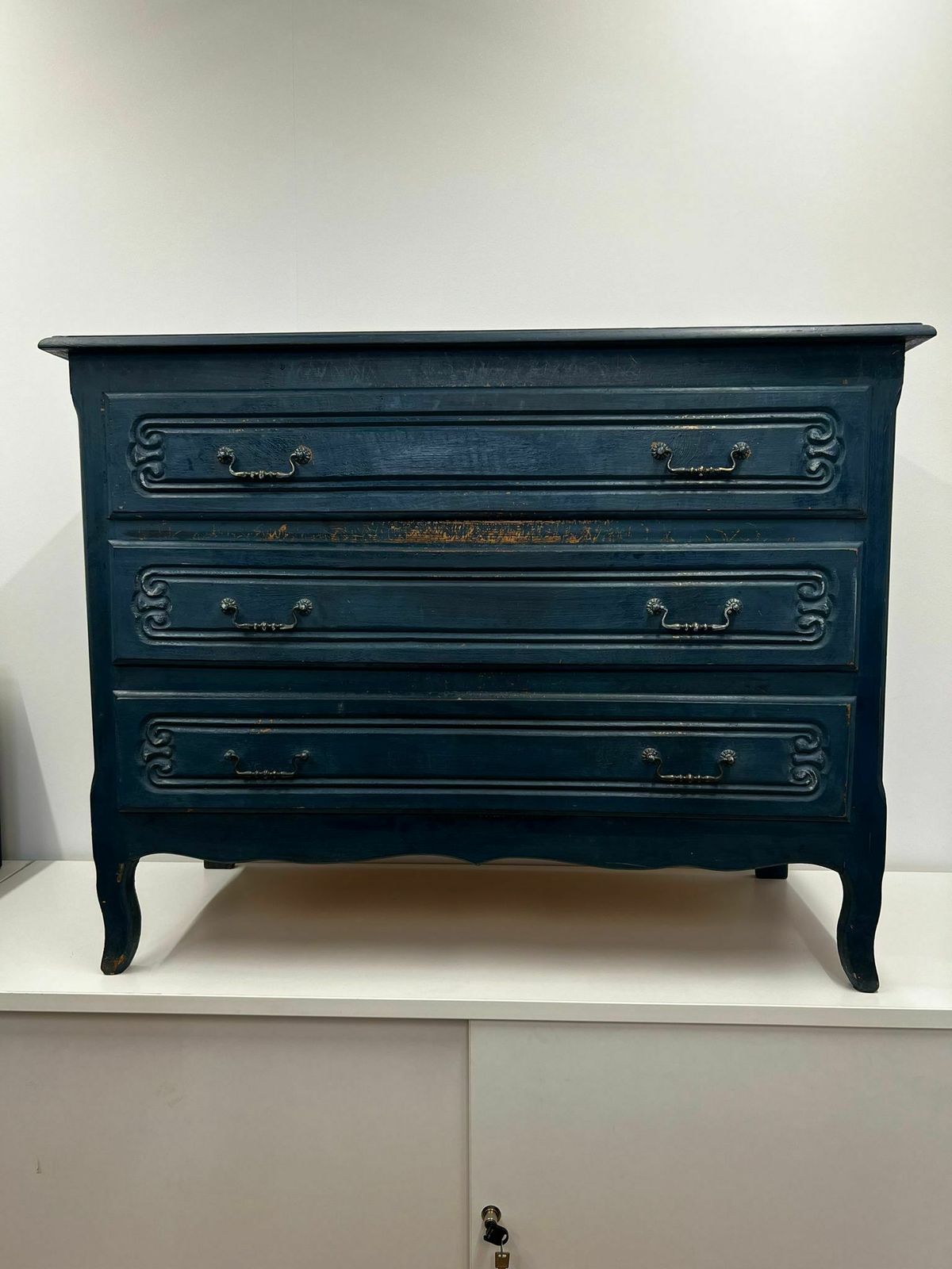 Distressed 3 Drawer Chest In Dark Vintage Teal