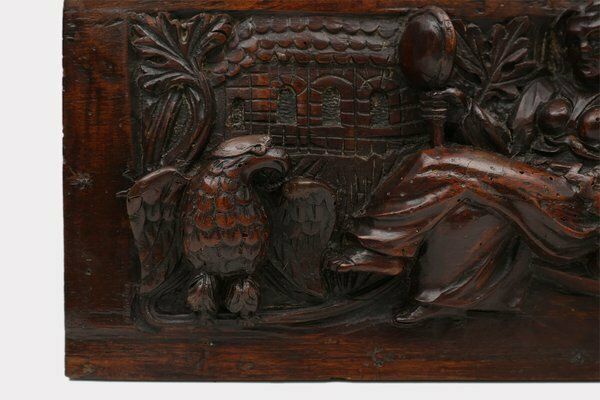 17th Century Gothic Hand Sculpted Oak Panel, Belgium photo vintage