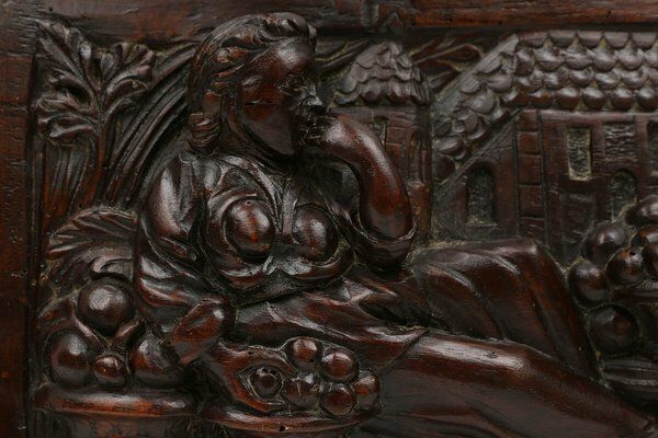 Gothic Hand Sculpted Panel In Oak, Belgium, 17th Century photo for sale
