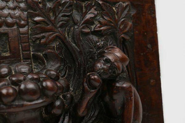 Gothic Hand Sculpted Panel In Oak, Belgium, 17th Century photo vintage