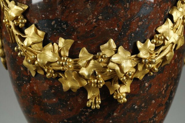 photo vinterior Pair Of Louis XVI Style Candelabra In Griotte Red Marble And Gilt Bronze