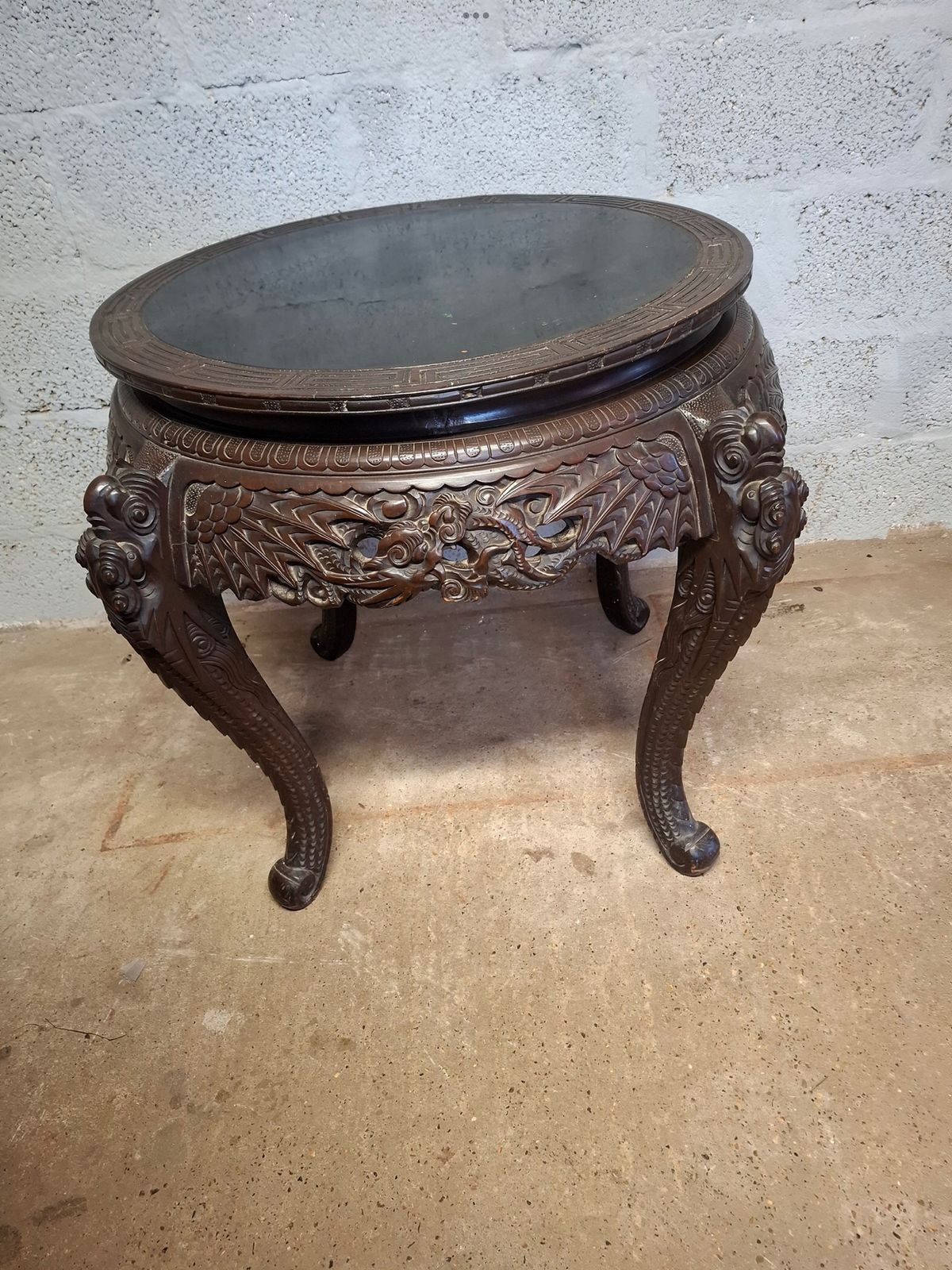 Early 20th Century Japanese Meiji Carved Flying Dragon Table. photo 895.0