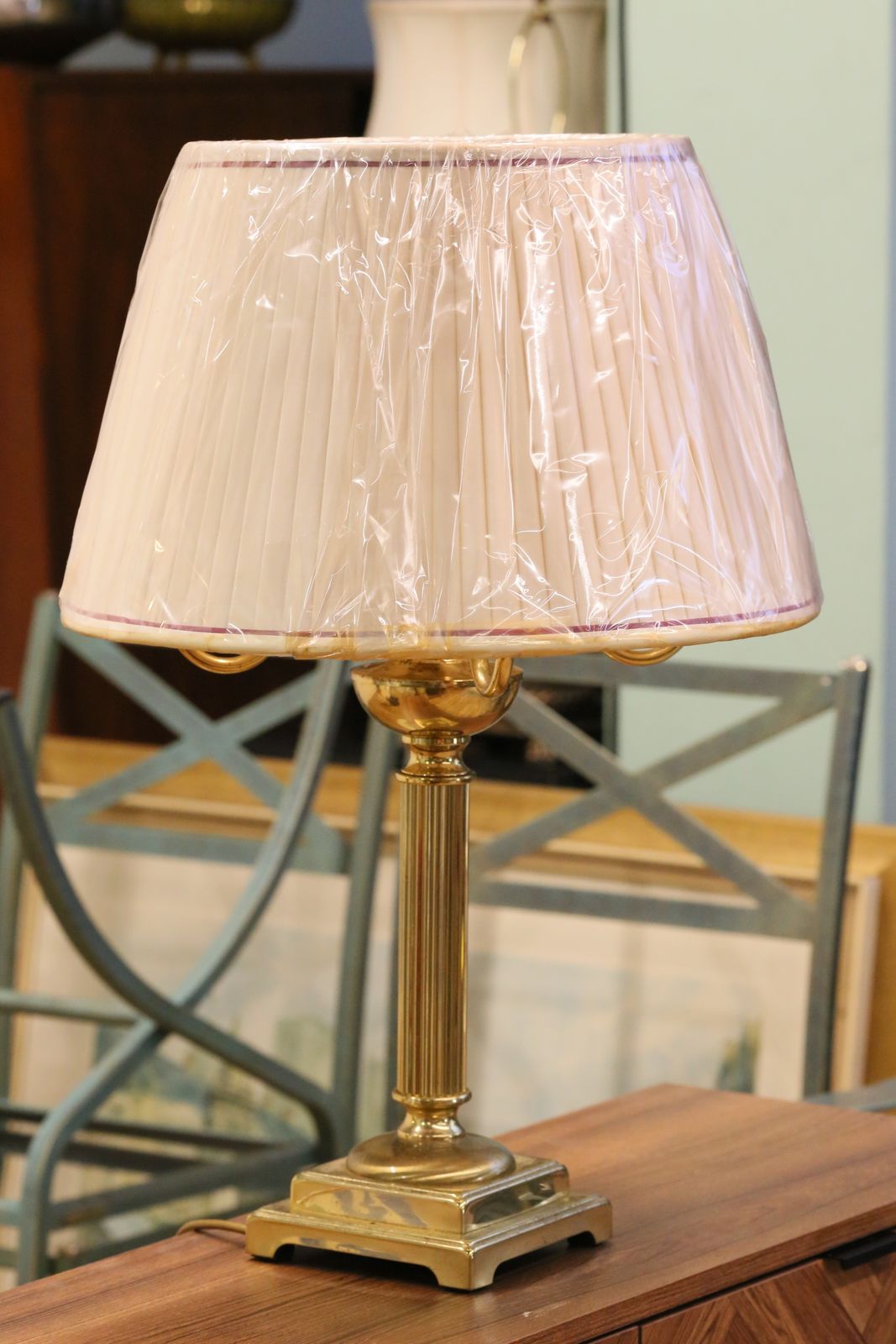 photo for sale Vintage Brass Electric Table Lamp With Candelabrum Design