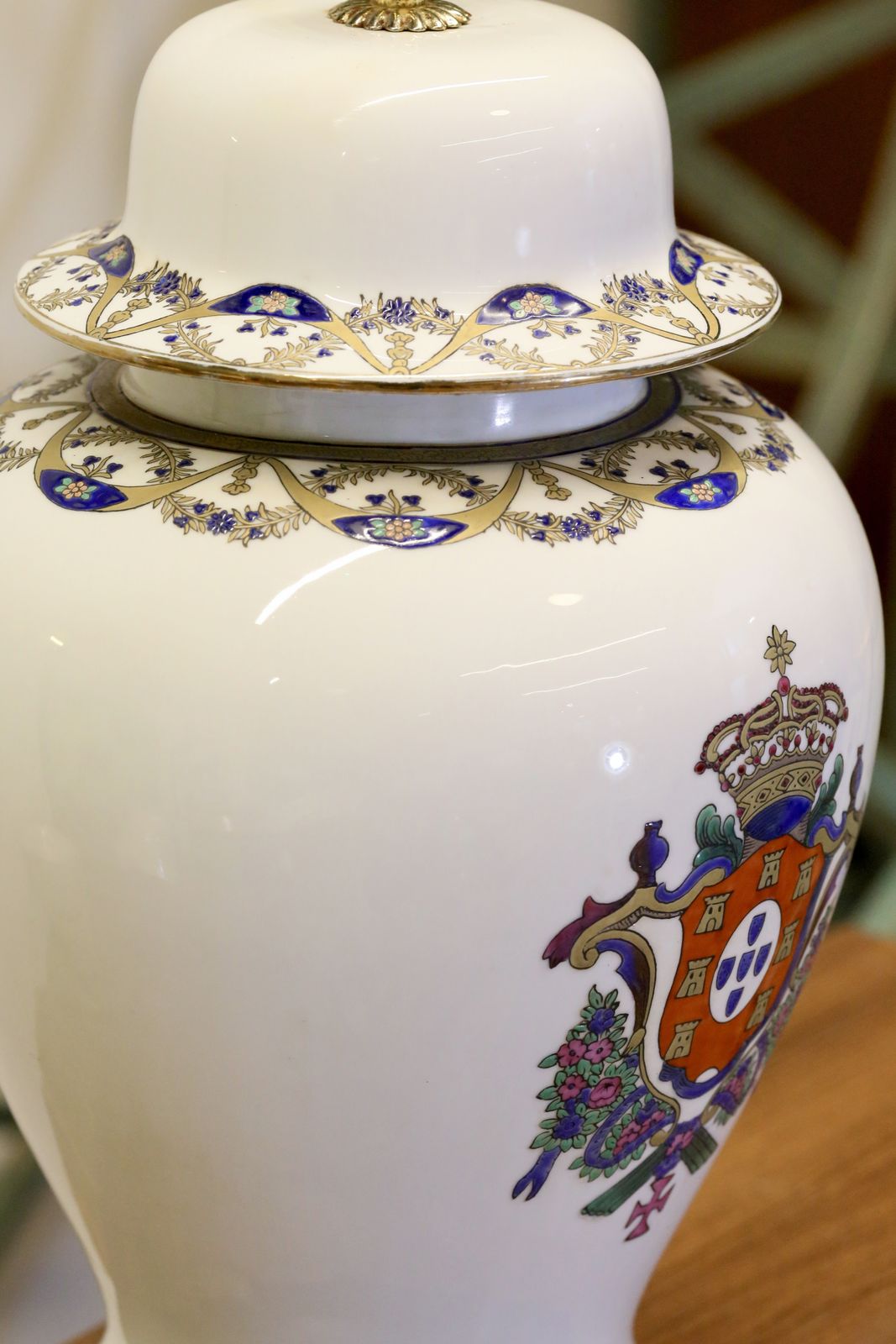 485.0 Antique Chinese Porcelain Lamp With Armorial Design   51cm Height photo