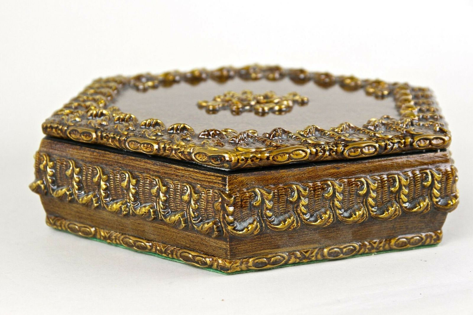 Hexagonal 19th Century Wooden Jewelry Box, Handpainted, Austria Ca. 1890 photo furniture