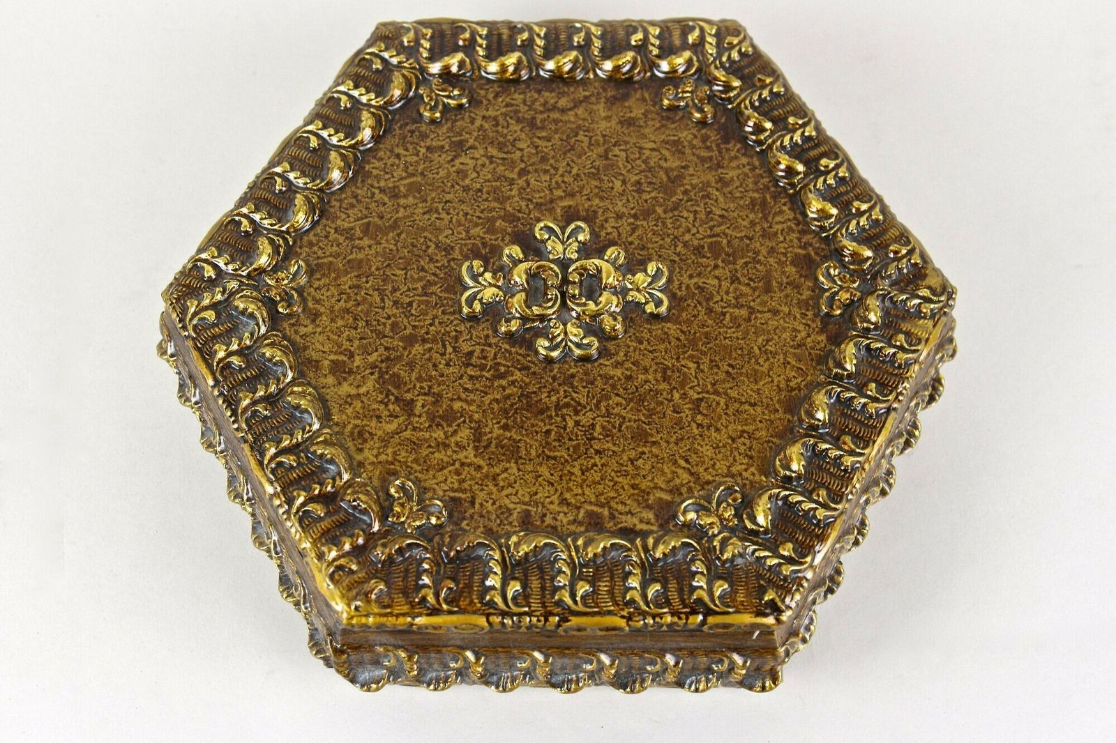 Hexagonal 19th Century Wooden Jewelry Box, Handpainted, Austria Ca. 1890 photo for sale