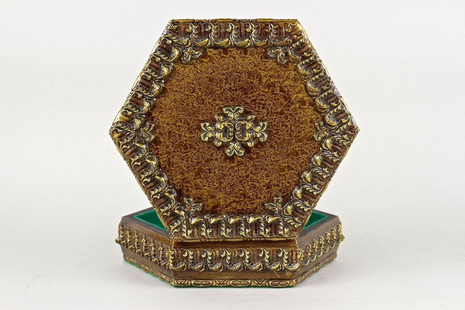 560.0 Hexagonal 19th Century Wooden Jewelry Box, Handpainted, Austria Ca. 1890 photo