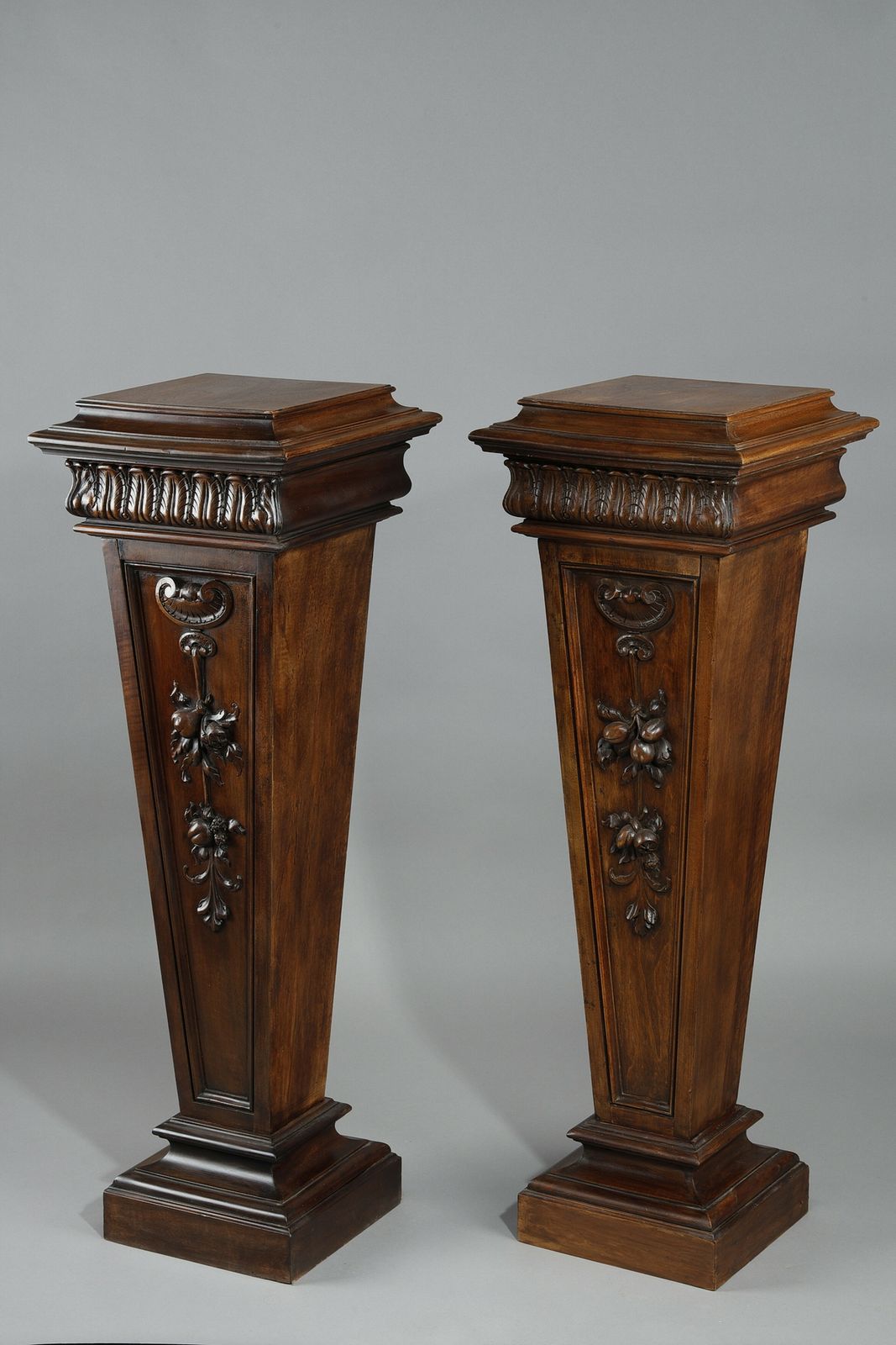 Pair Of Carved Molded Walnut Sellettes With Fruit And Plant Decorations photo 4926.0