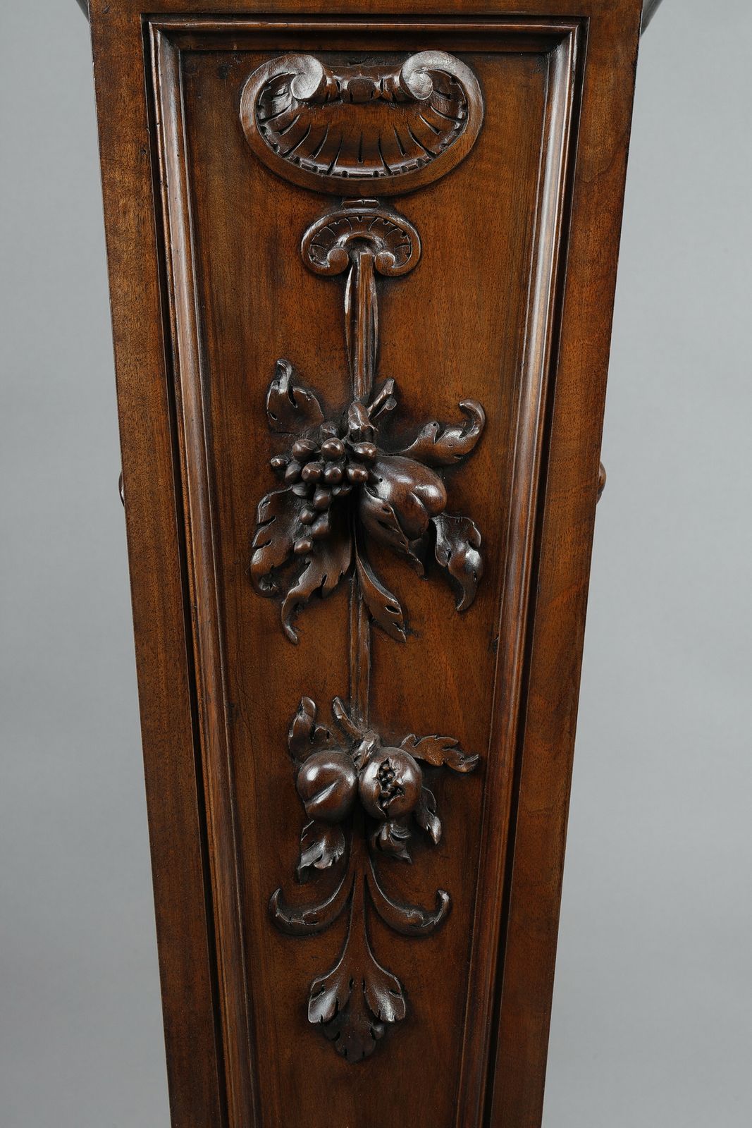 photo for sale Pair Of Carved Molded Walnut Sellettes With Fruit And Plant Decorations